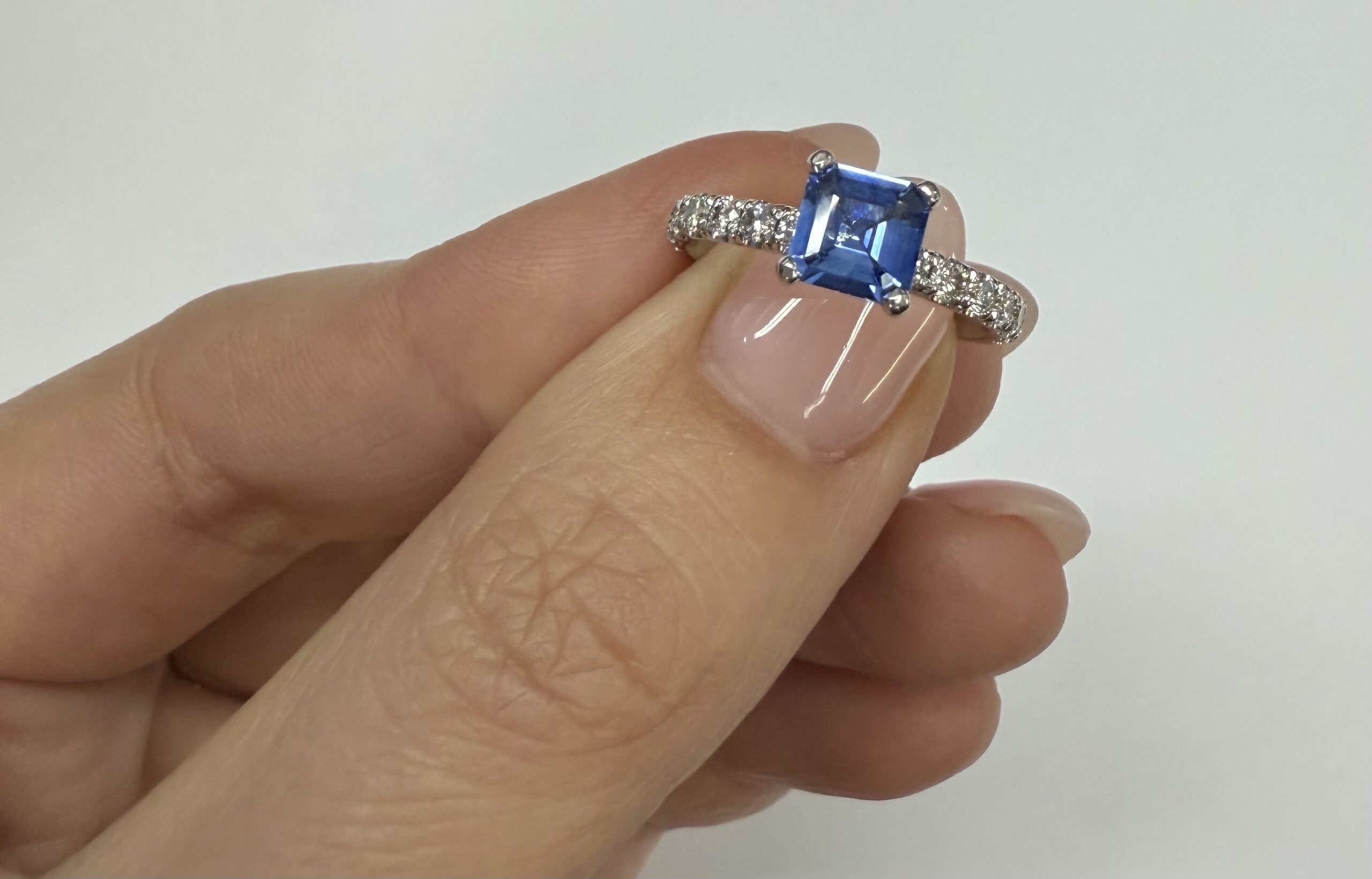 14k White Gold Genuine .83 Cttw Ceylon Sapphire & Diamond Ring