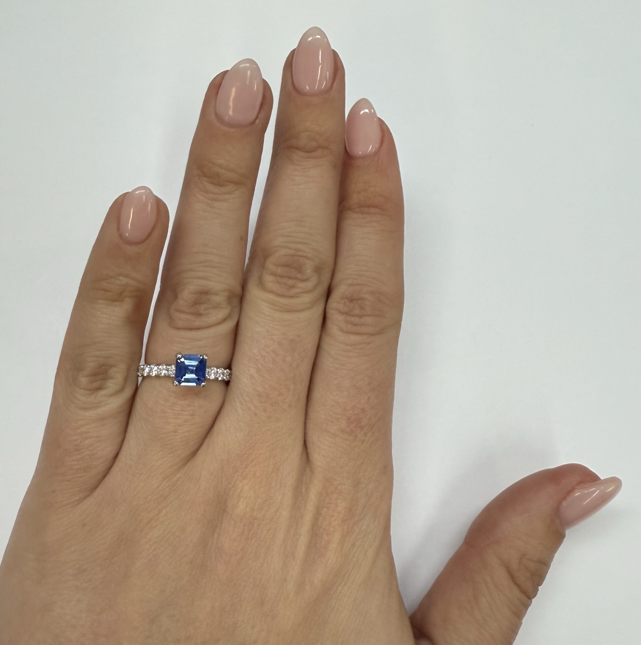 14k White Gold Genuine .83 Cttw Ceylon Sapphire & Diamond Ring - Image 13