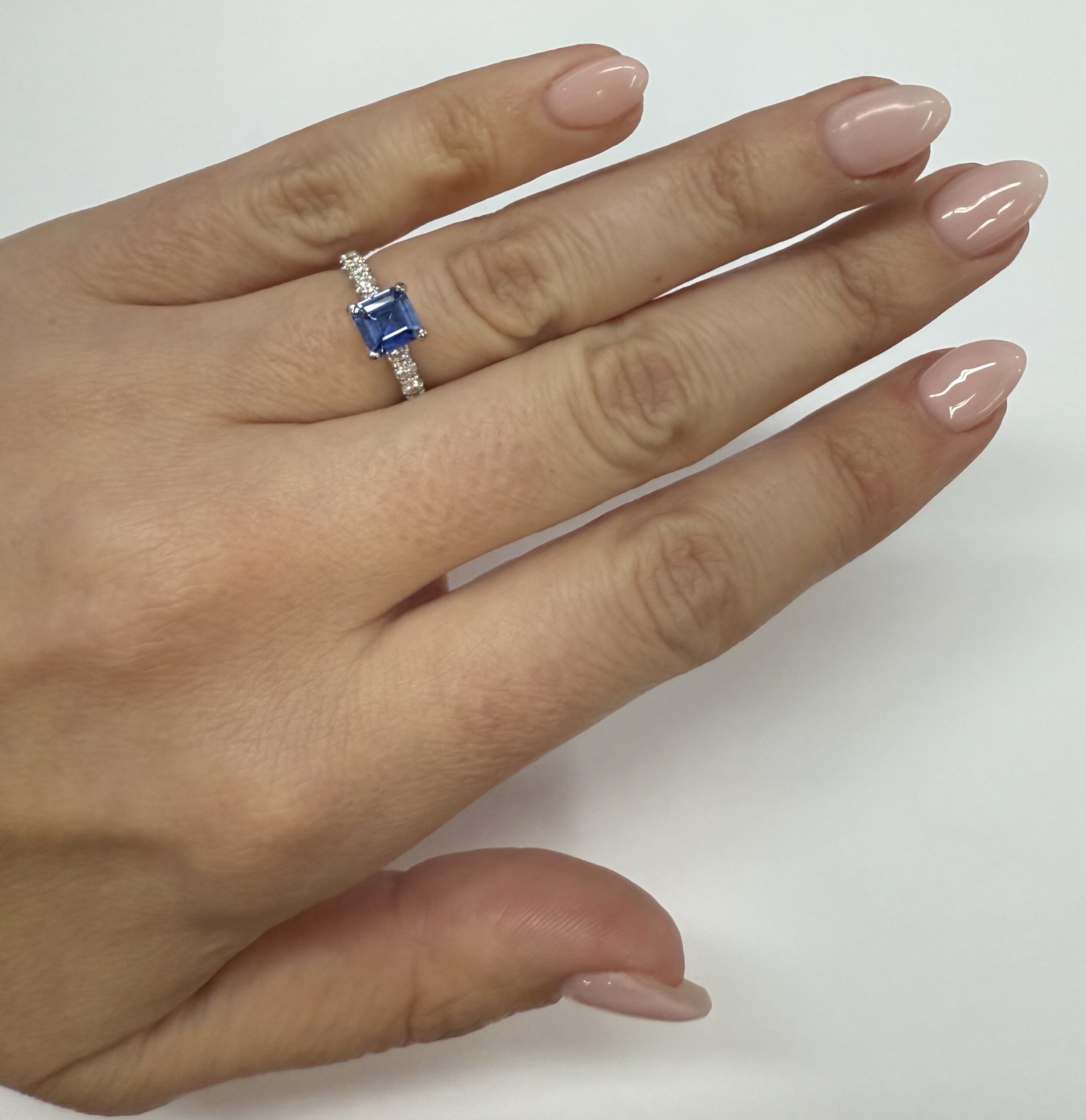 14k White Gold Genuine .83 Cttw Ceylon Sapphire & Diamond Ring - Image 14