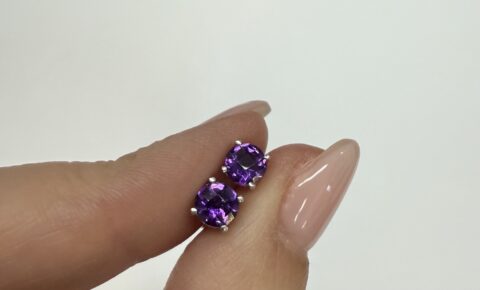 14k white gold genuine 5 Mm Amethyst Stud Earrings