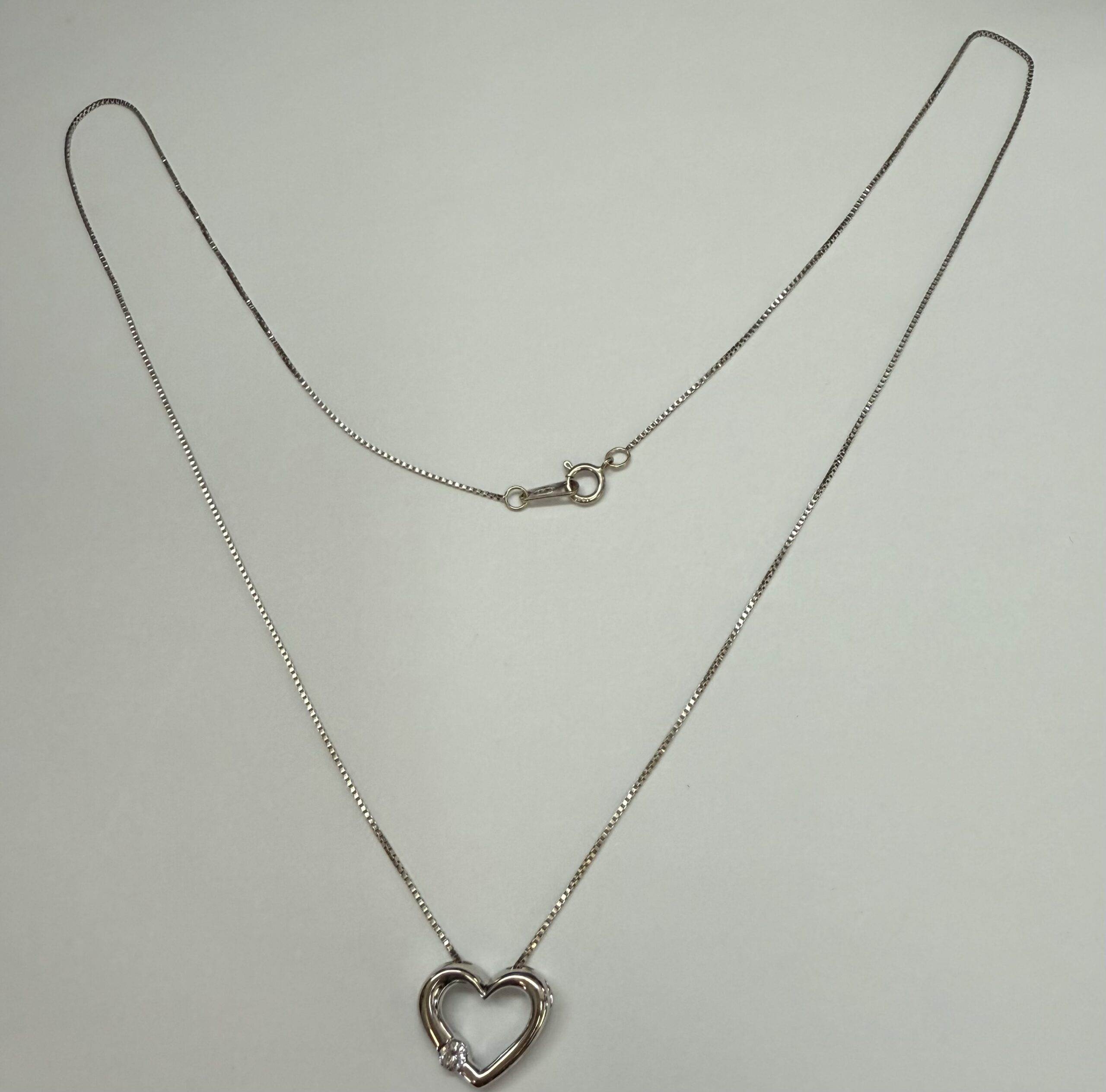 14k White Gold Genuine .09 Cttw Round Brilliant Cut Diamond Open Heart Pendant