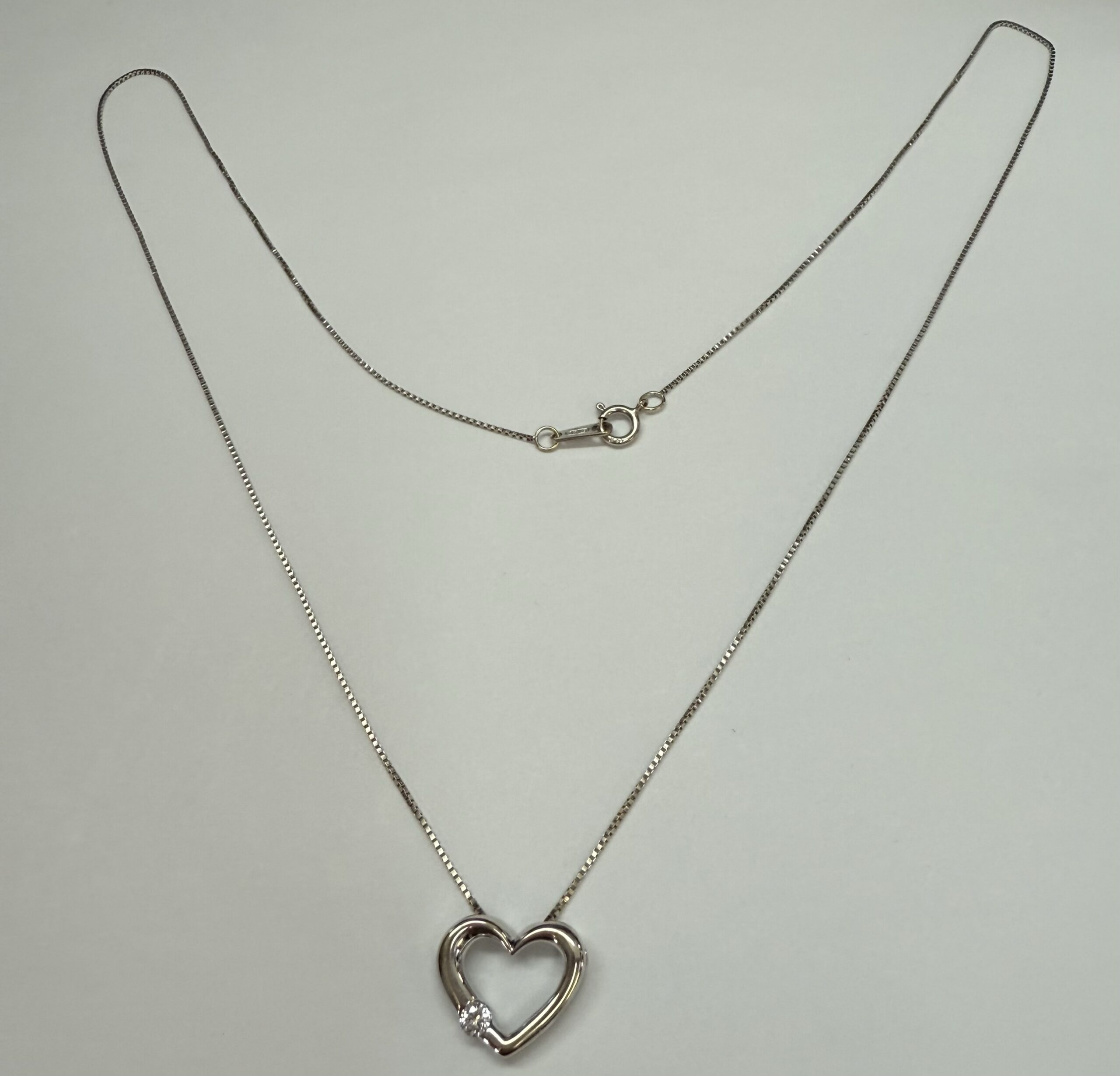 14k White Gold Genuine .09 Cttw Round Brilliant Cut Diamond Open Heart Pendant - Image 3