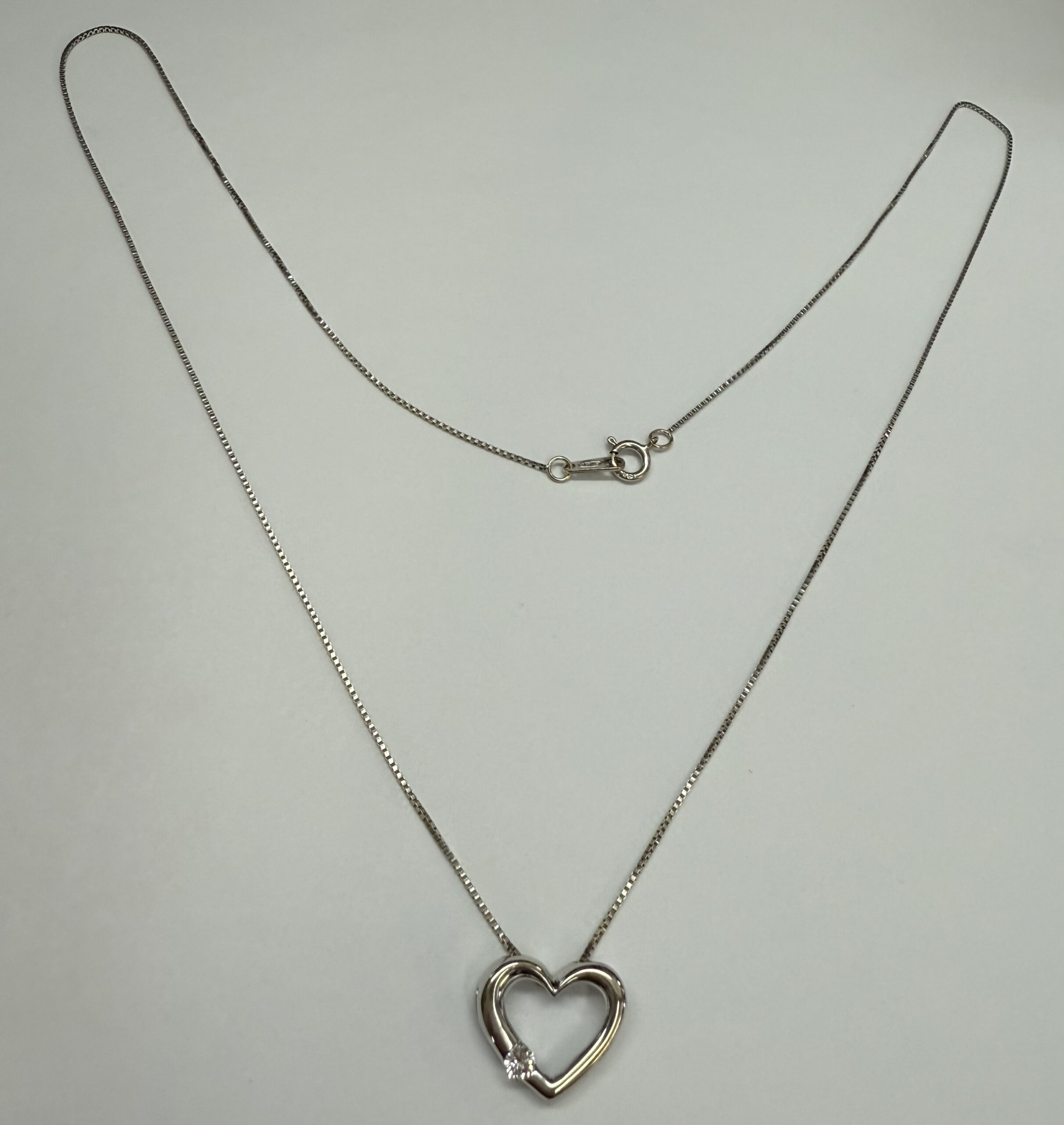 14k White Gold Genuine .09 Cttw Round Brilliant Cut Diamond Open Heart Pendant - Image 2