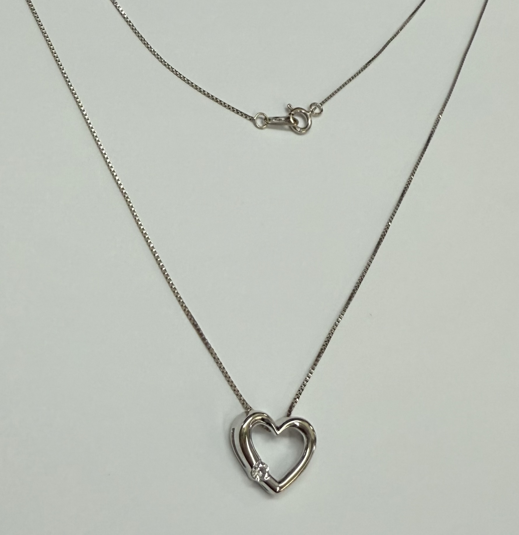 14k White Gold Genuine .09 Cttw Round Brilliant Cut Diamond Open Heart Pendant - Image 4