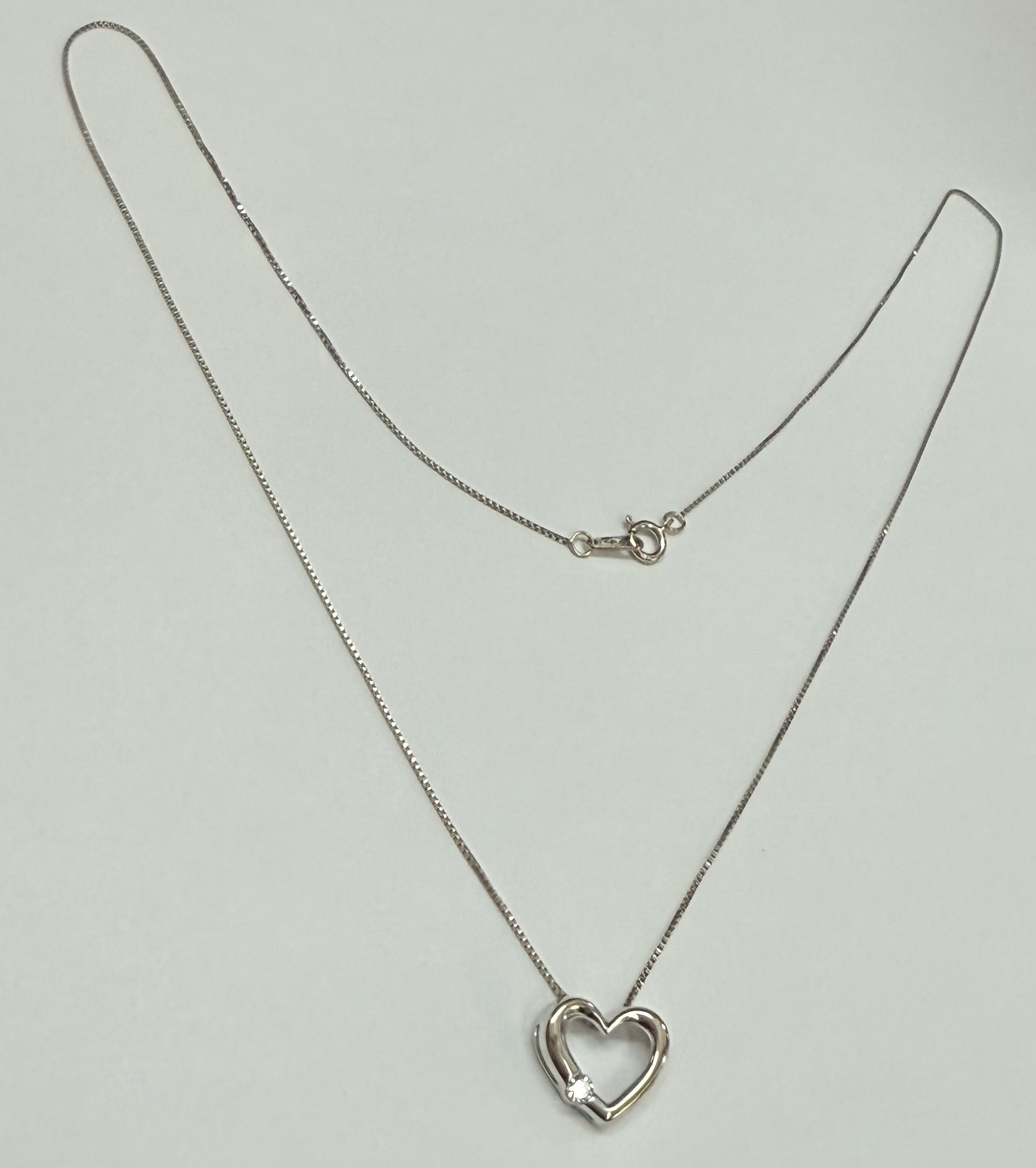 14k White Gold Genuine .09 Cttw Round Brilliant Cut Diamond Open Heart Pendant - Image 5