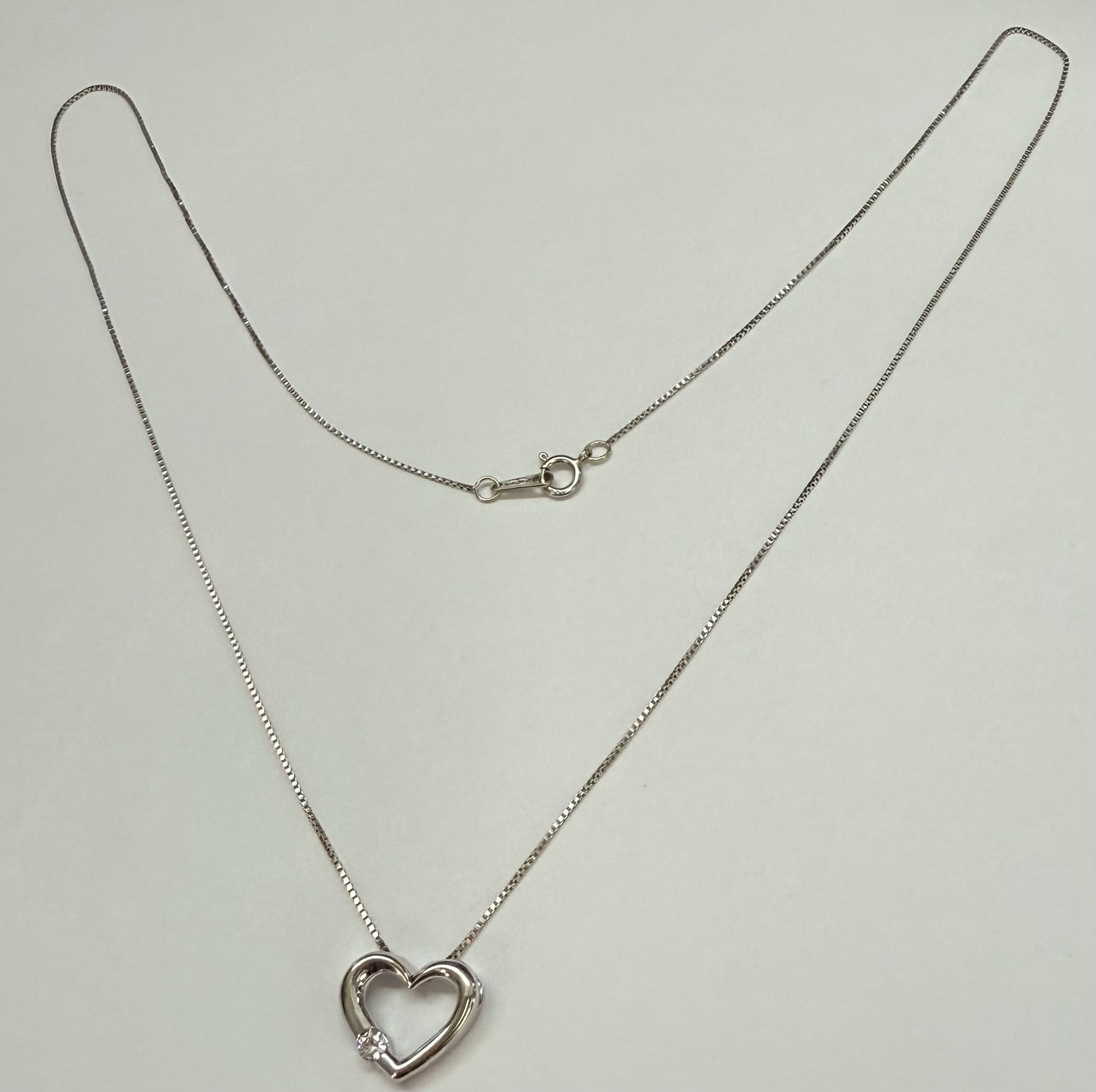 14k White Gold Genuine .09 Cttw Round Brilliant Cut Diamond Open Heart Pendant - Image 6