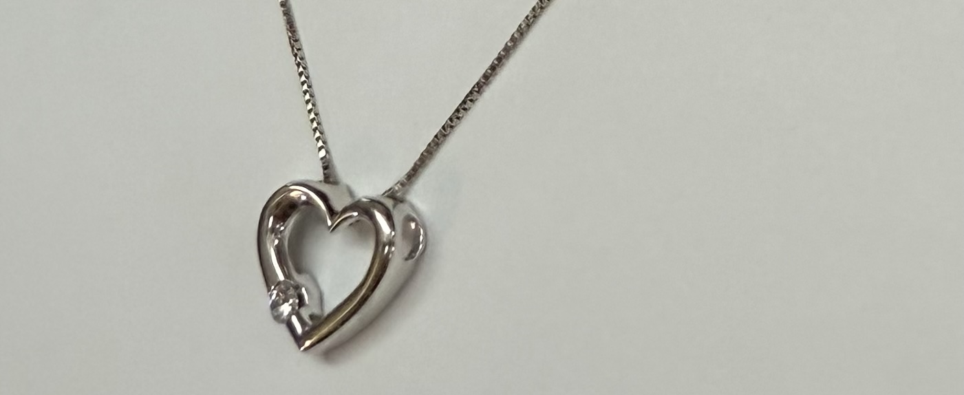 14k White Gold Genuine .09 Cttw Round Brilliant Cut Diamond Open Heart Pendant - Image 7