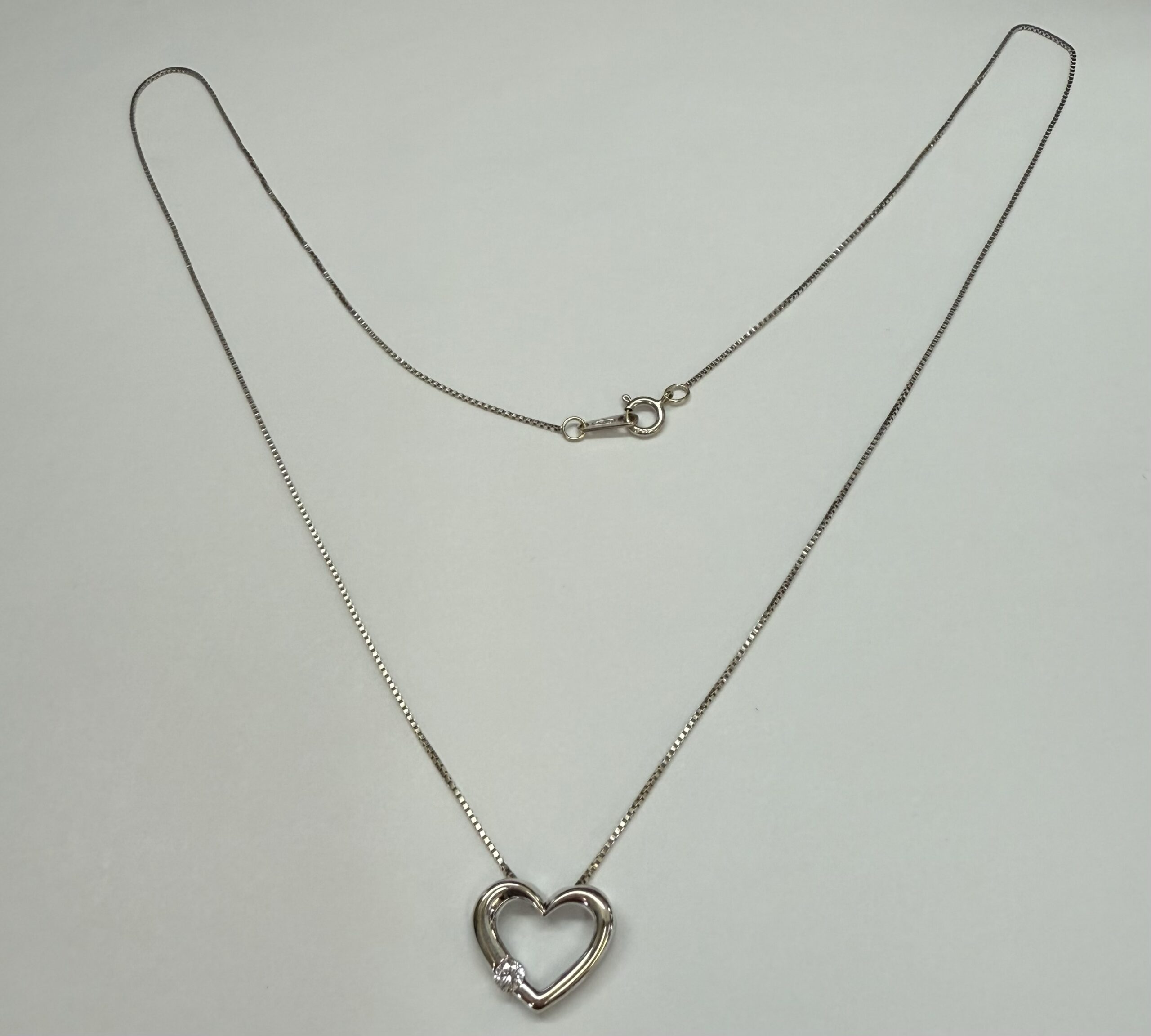 14k White Gold Genuine .09 Cttw Round Brilliant Cut Diamond Open Heart Pendant - Image 10