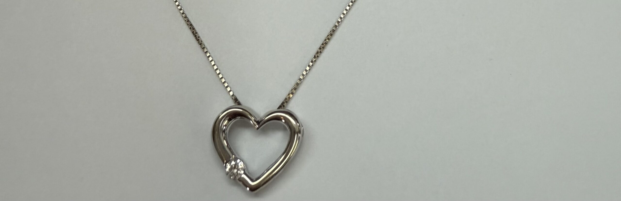 14k White Gold Genuine .09 Cttw Round Brilliant Cut Diamond Open Heart Pendant - Image 9