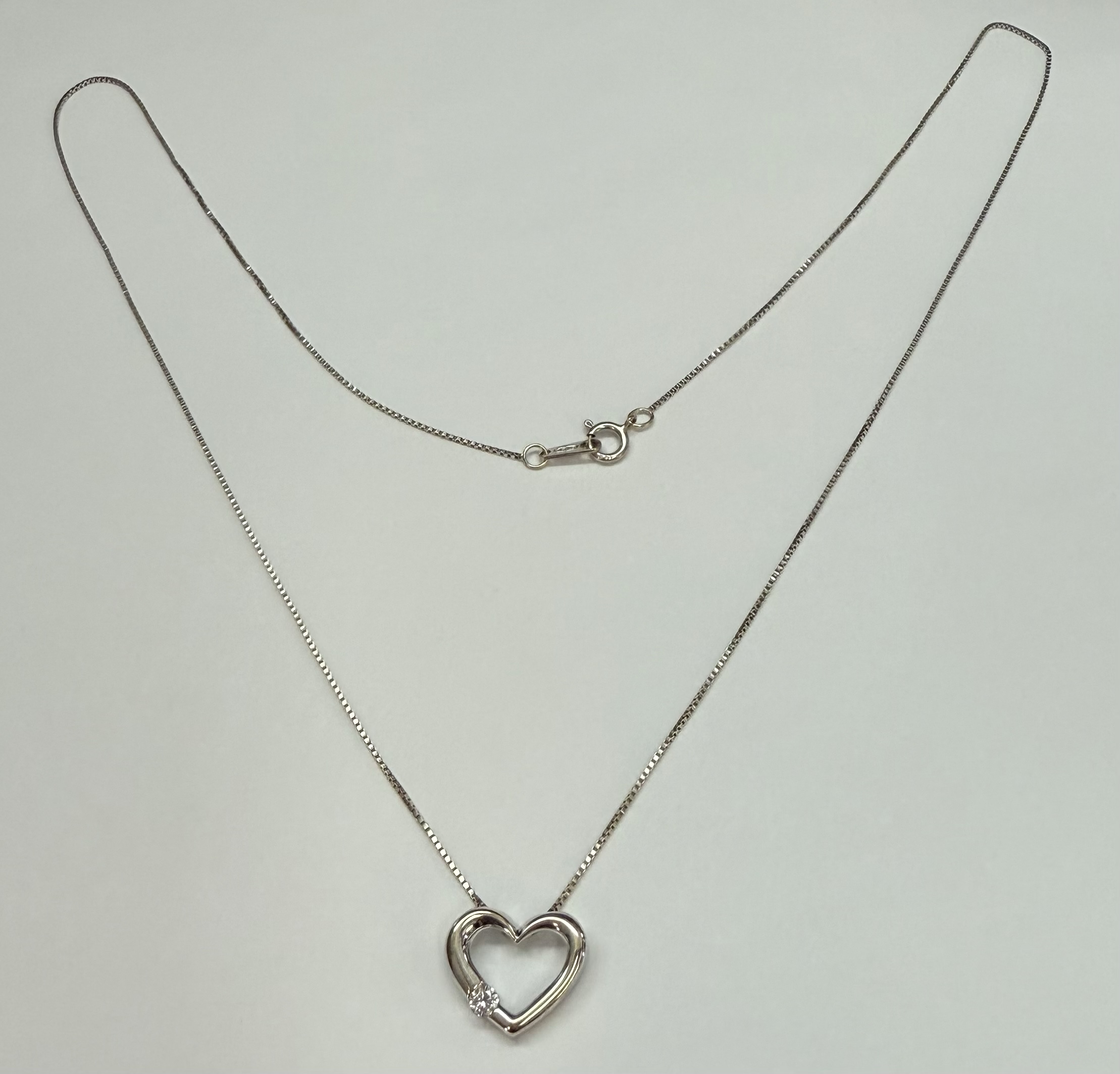 14k White Gold Genuine .09 Cttw Round Brilliant Cut Diamond Open Heart Pendant - Image 14