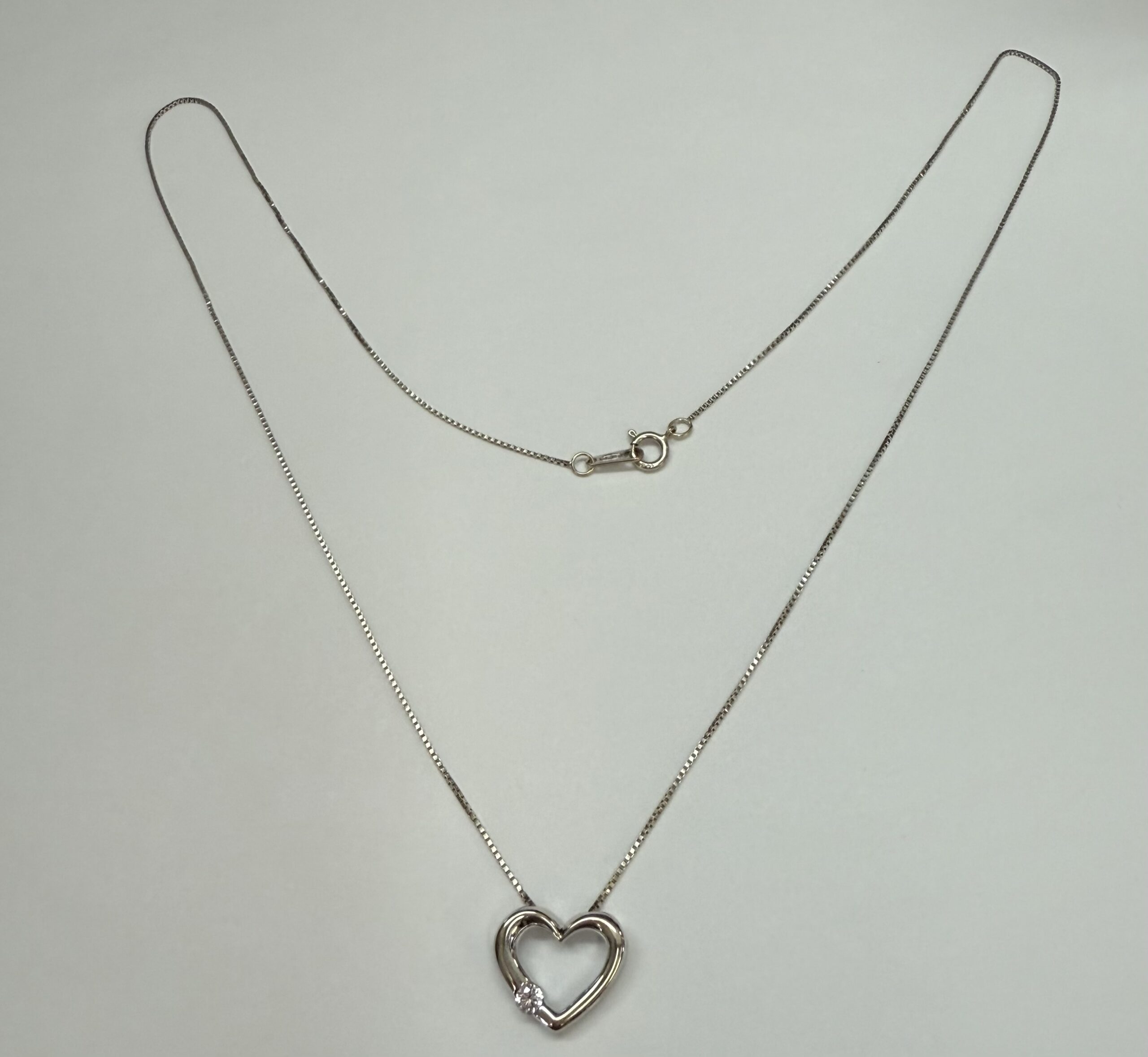 14k White Gold Genuine .09 Cttw Round Brilliant Cut Diamond Open Heart Pendant - Image 15