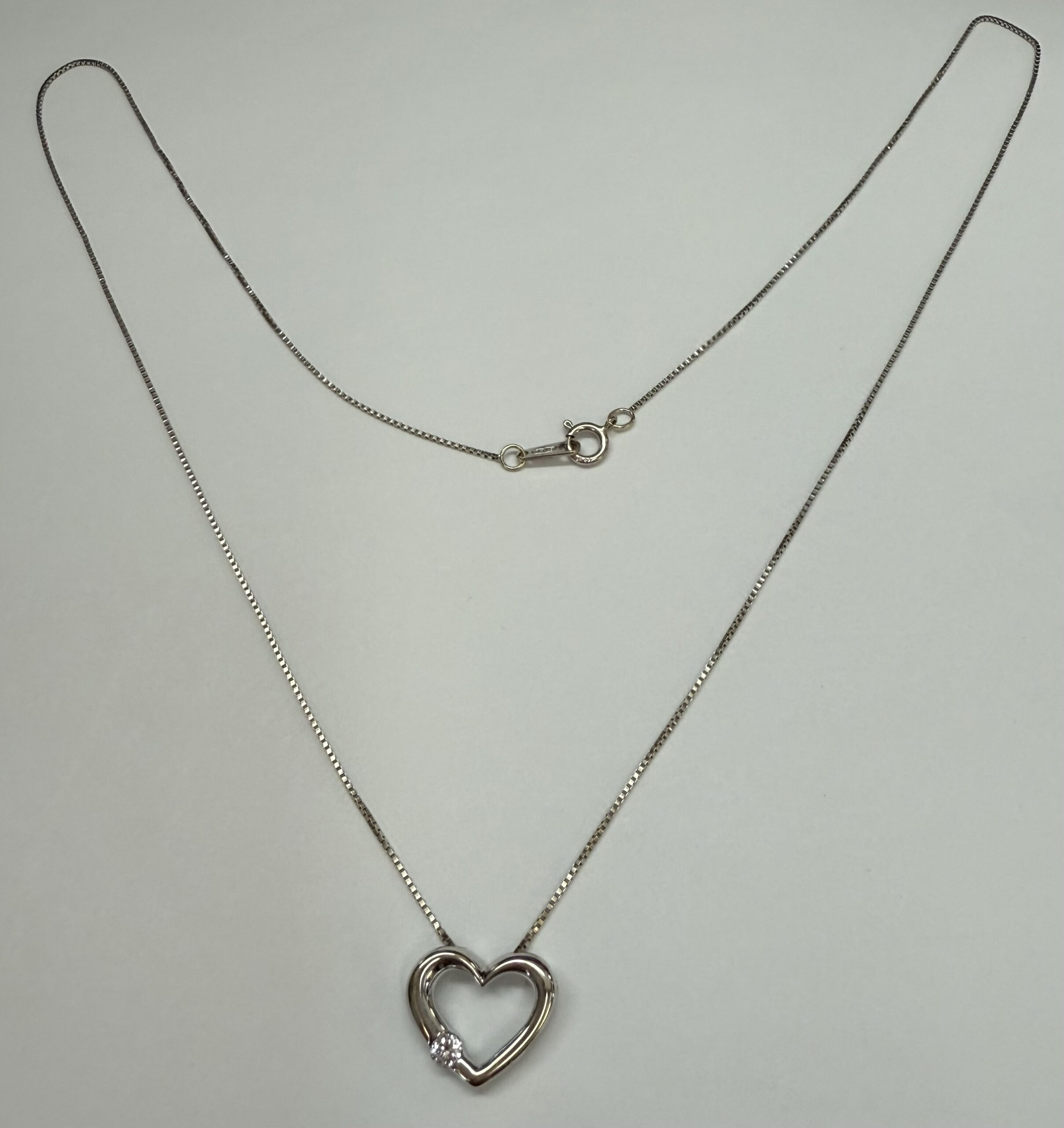 14k White Gold Genuine .09 Cttw Round Brilliant Cut Diamond Open Heart Pendant - Image 19