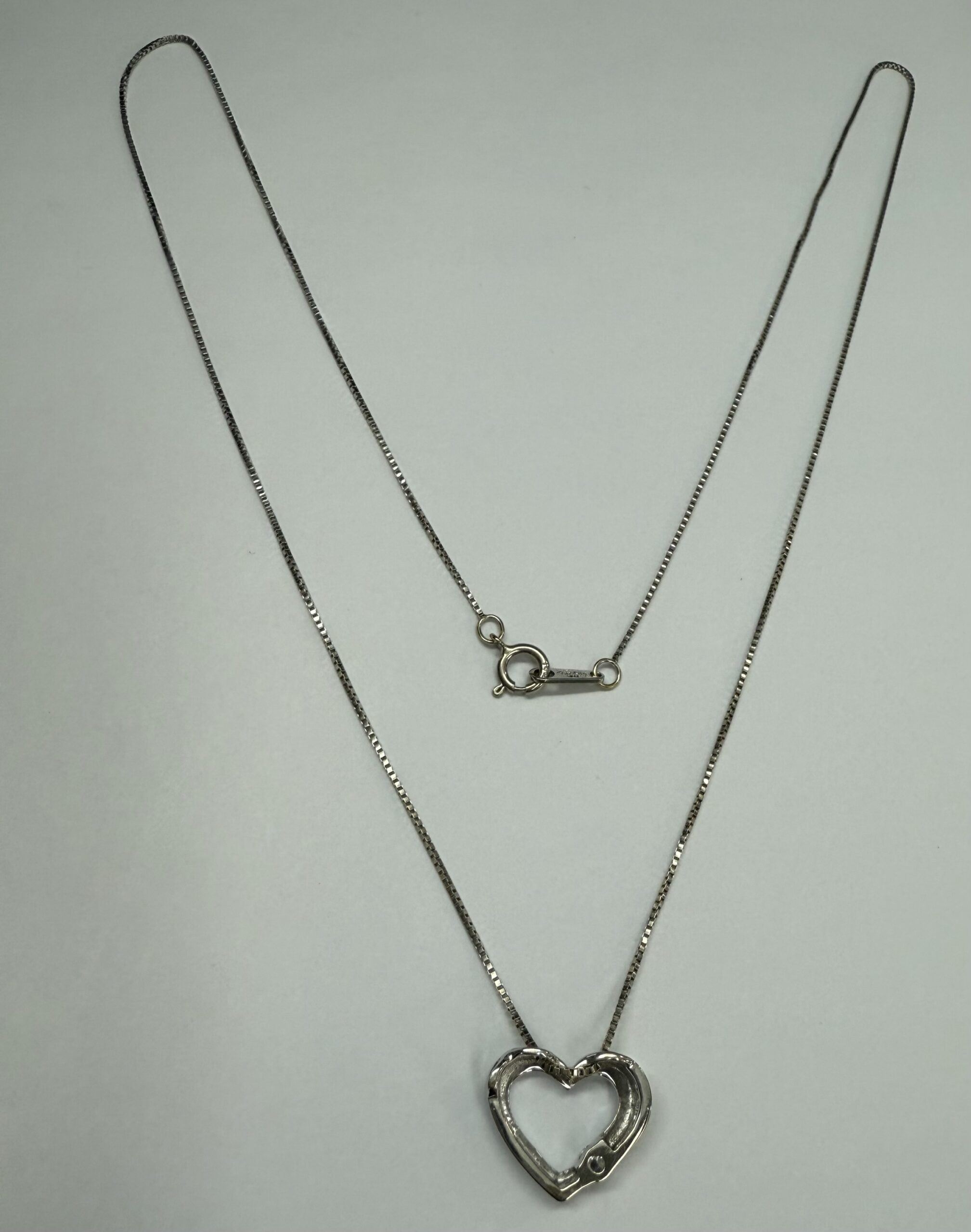 14k White Gold Genuine .09 Cttw Round Brilliant Cut Diamond Open Heart Pendant - Image 18