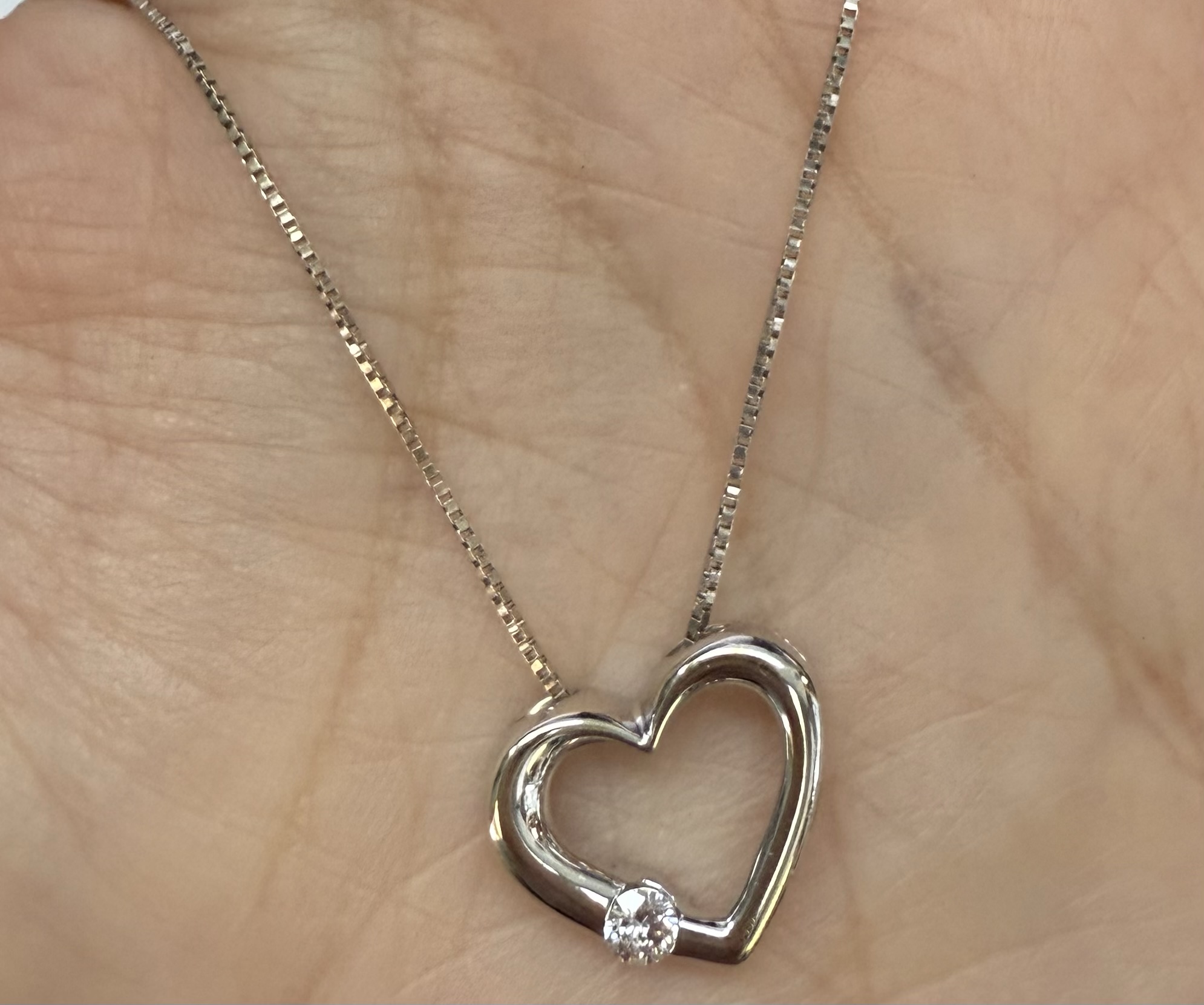 14k White Gold Genuine .09 Cttw Round Brilliant Cut Diamond Open Heart Pendant - Image 17