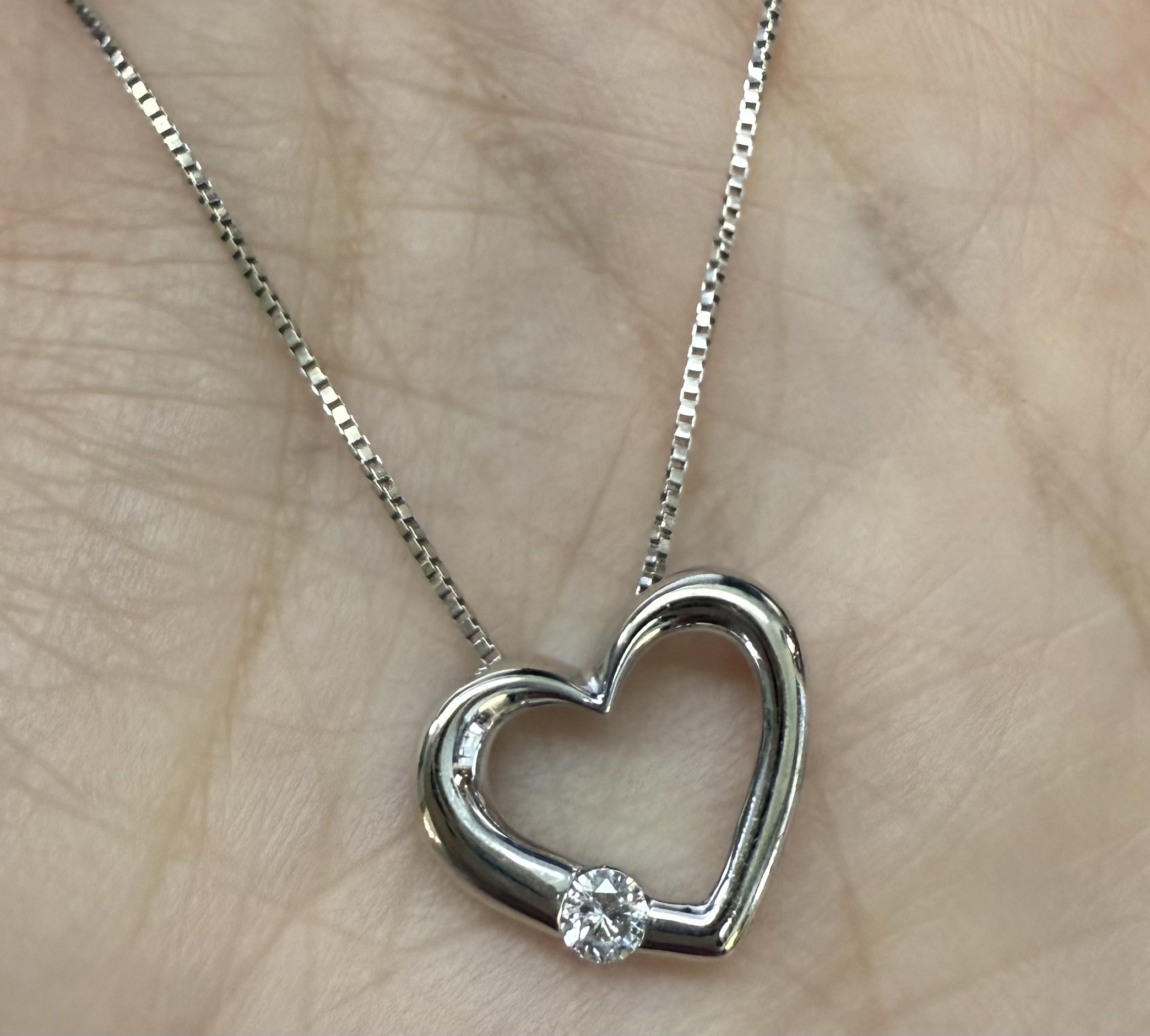 14k White Gold Genuine .09 Cttw Round Brilliant Cut Diamond Open Heart Pendant - Image 16