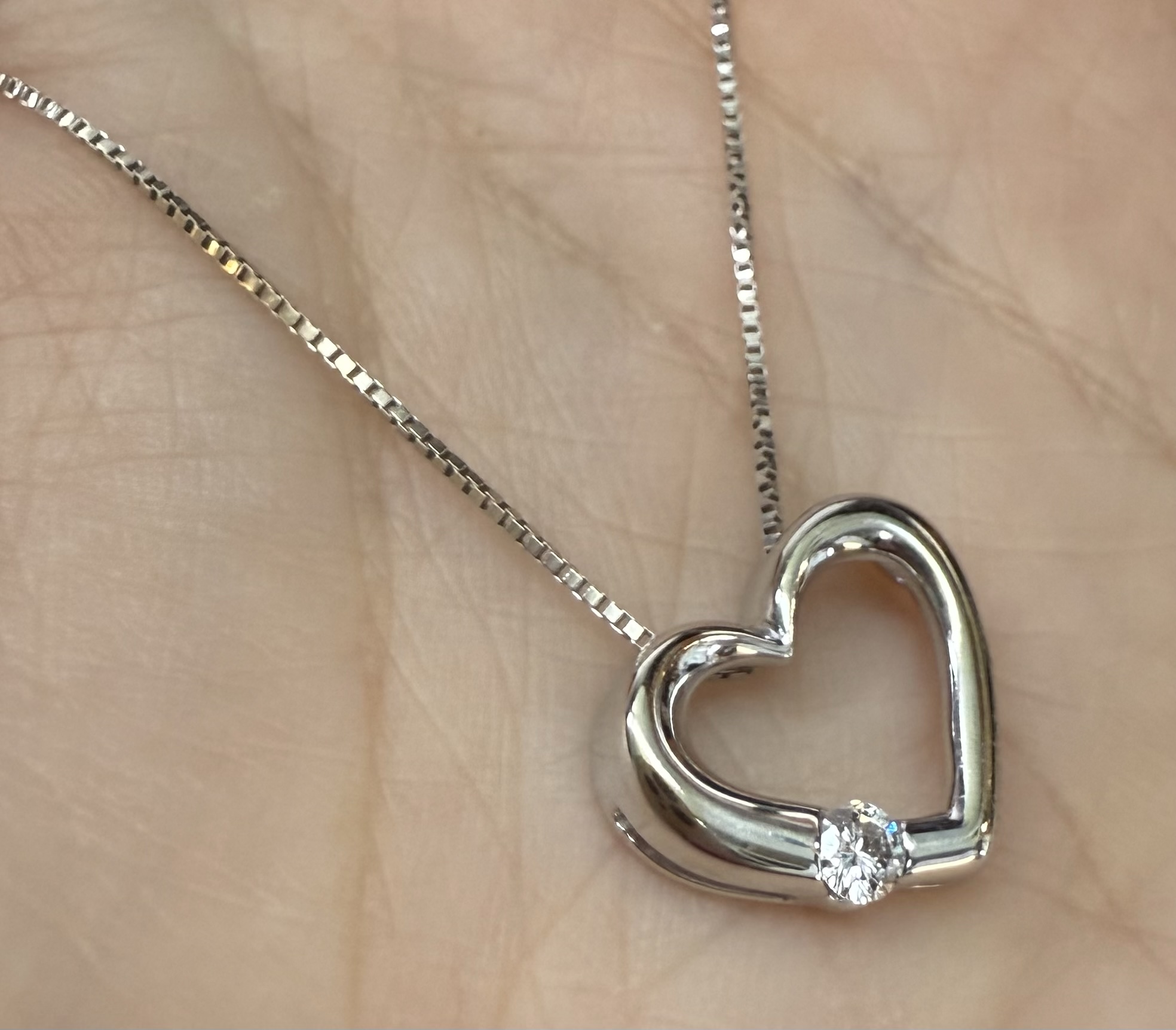 14k White Gold Genuine .09 Cttw Round Brilliant Cut Diamond Open Heart Pendant - Image 20