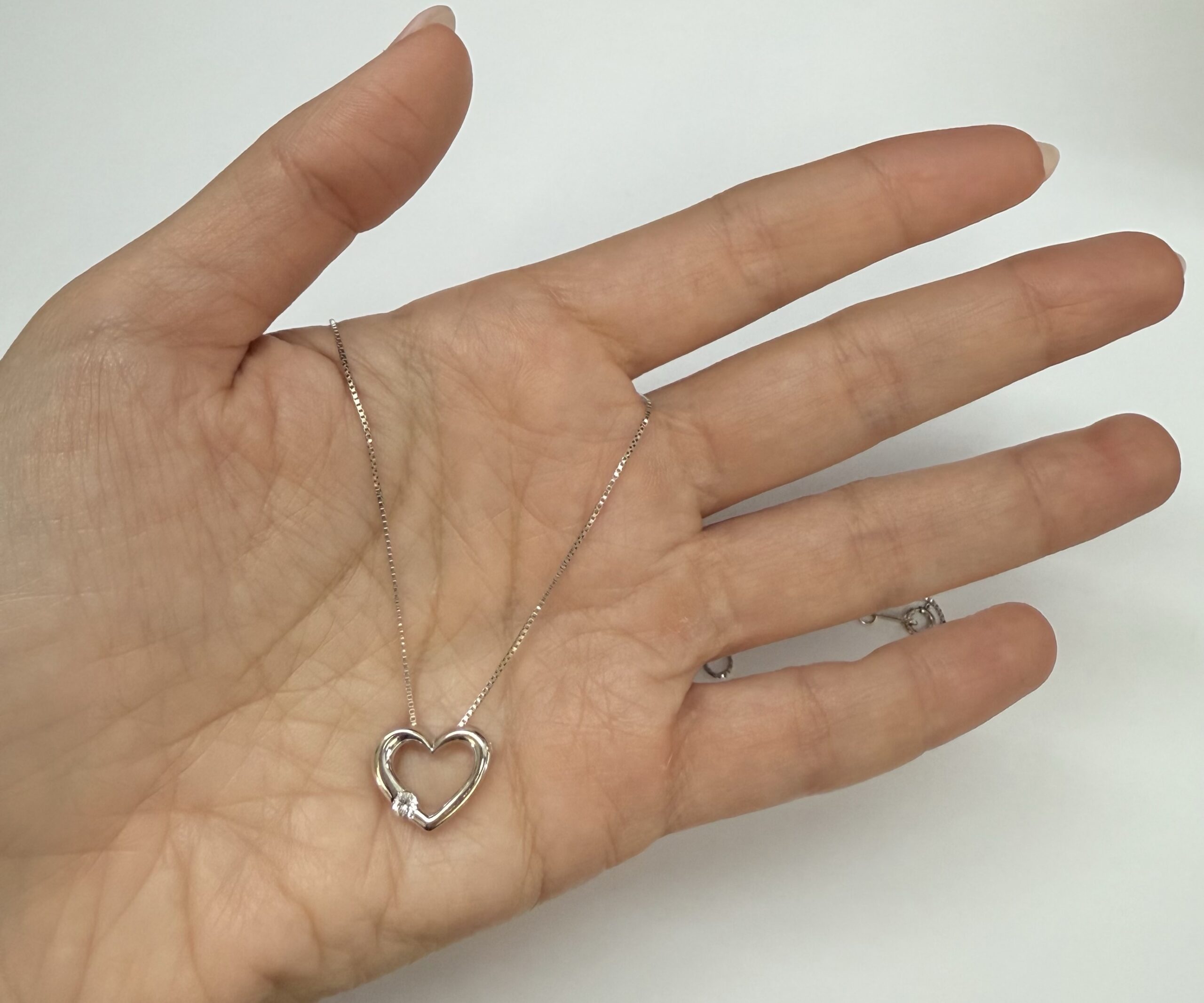 14k White Gold Genuine .09 Cttw Round Brilliant Cut Diamond Open Heart Pendant - Image 22