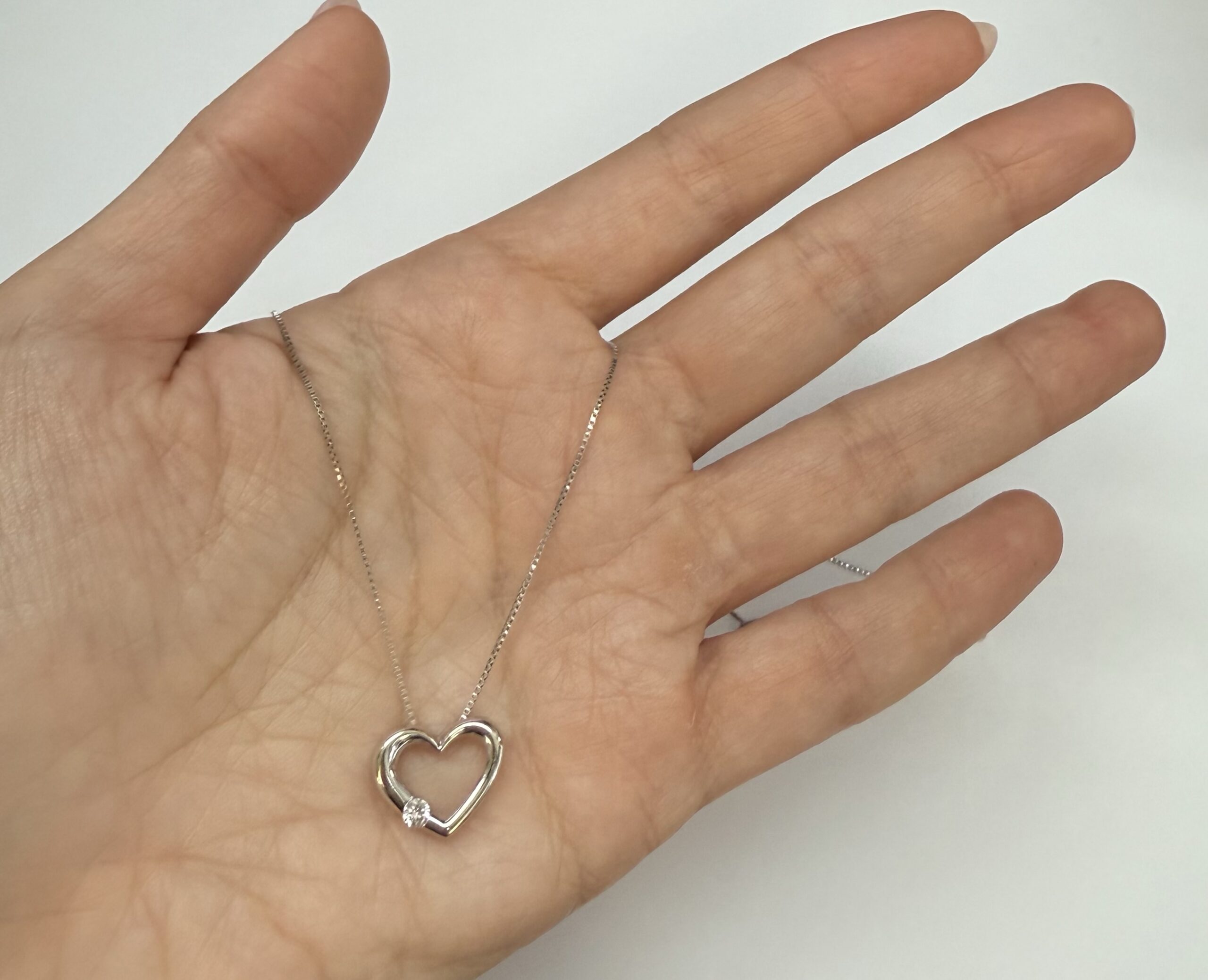 14k White Gold Genuine .09 Cttw Round Brilliant Cut Diamond Open Heart Pendant - Image 23