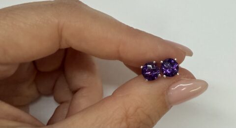 14k White Gold 4 Prong Genuine 6 MM Amethyst Stud Earrings