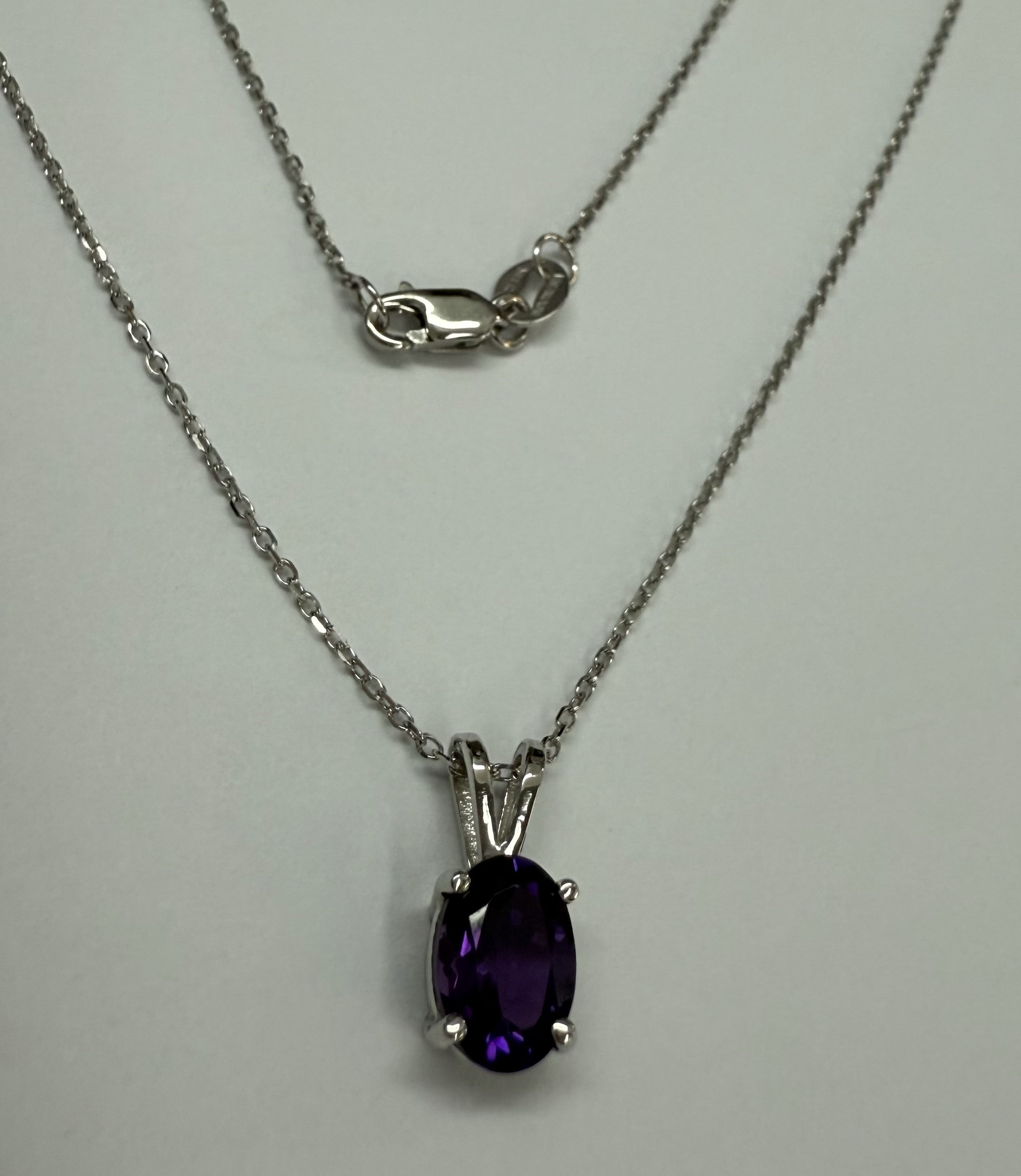 14k White Gold Genuine .74 Cttw Amethyst Pendant - Image 2