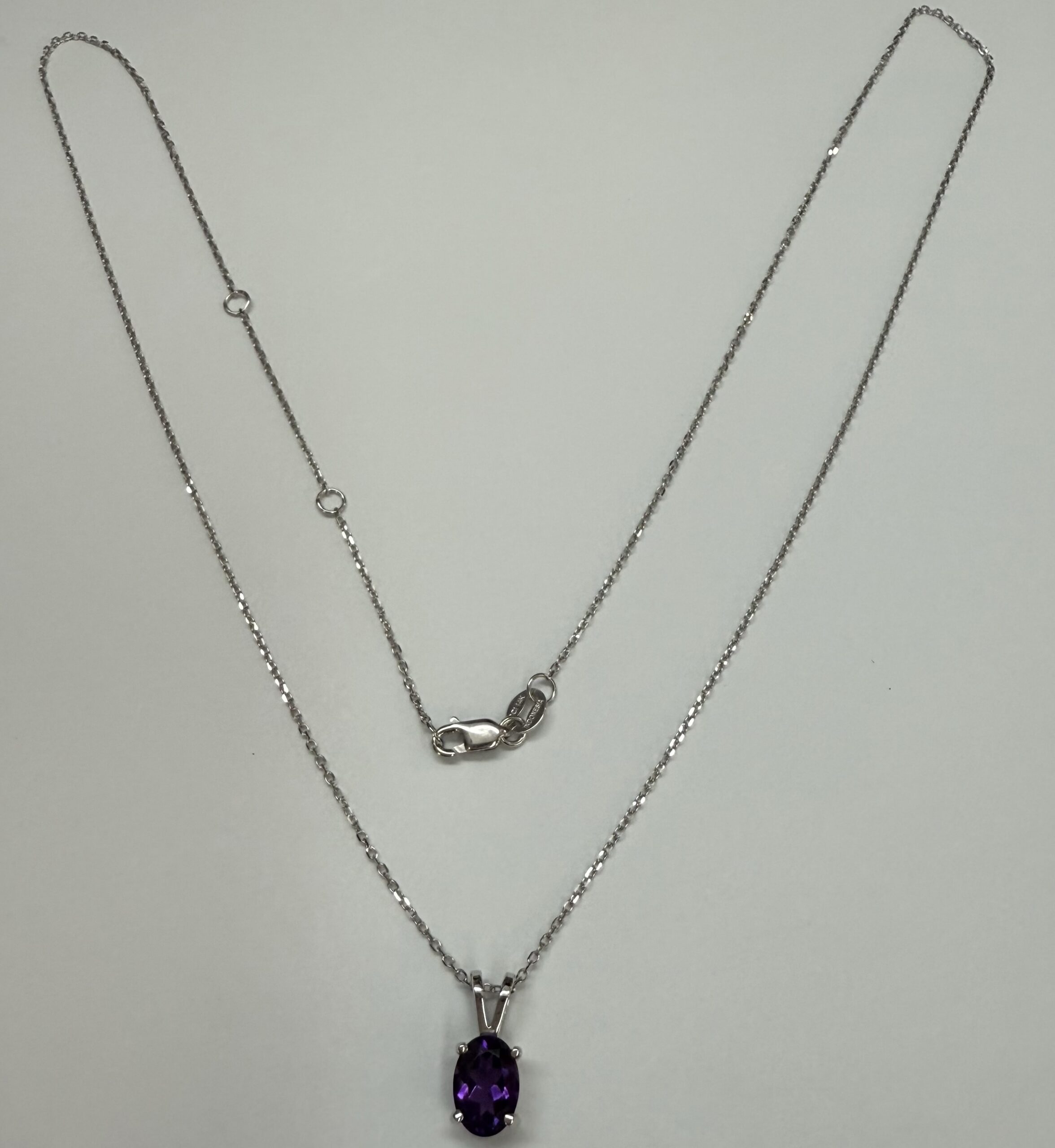 14k White Gold Genuine .74 Cttw Amethyst Pendant - Image 3