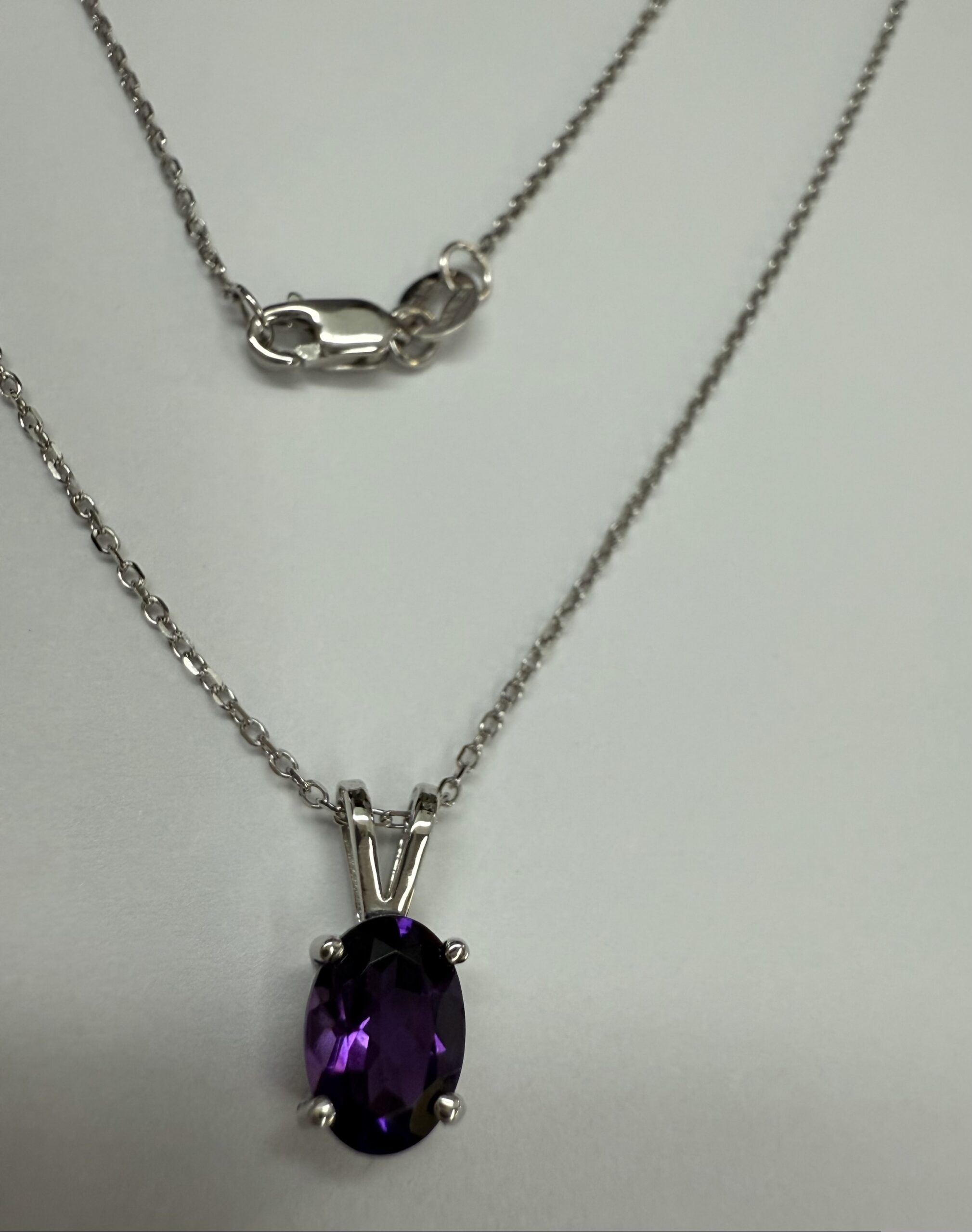 14k White Gold Genuine .74 Cttw Amethyst Pendant - Image 5