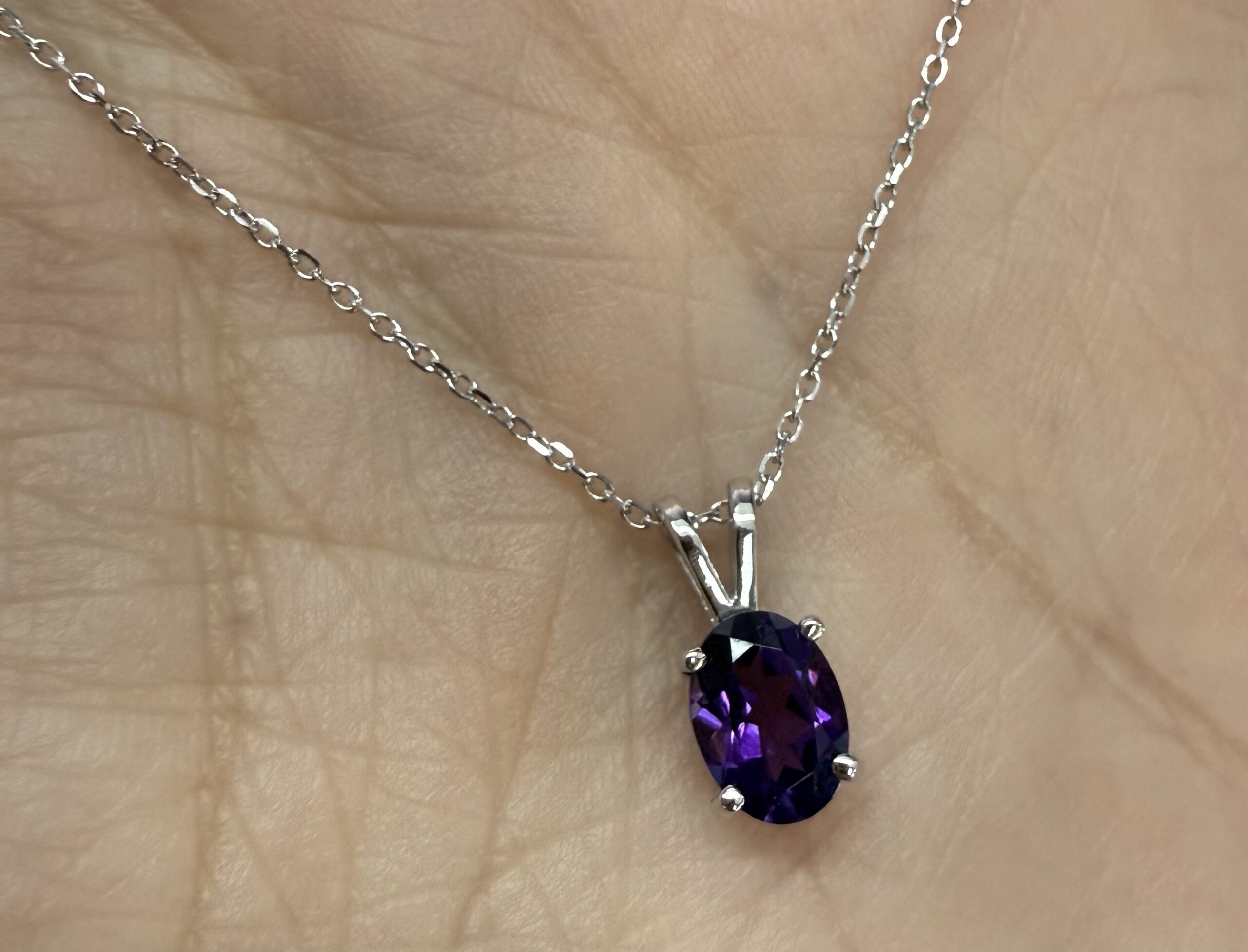 14k White Gold Genuine .74 Cttw Amethyst Pendant - Image 8