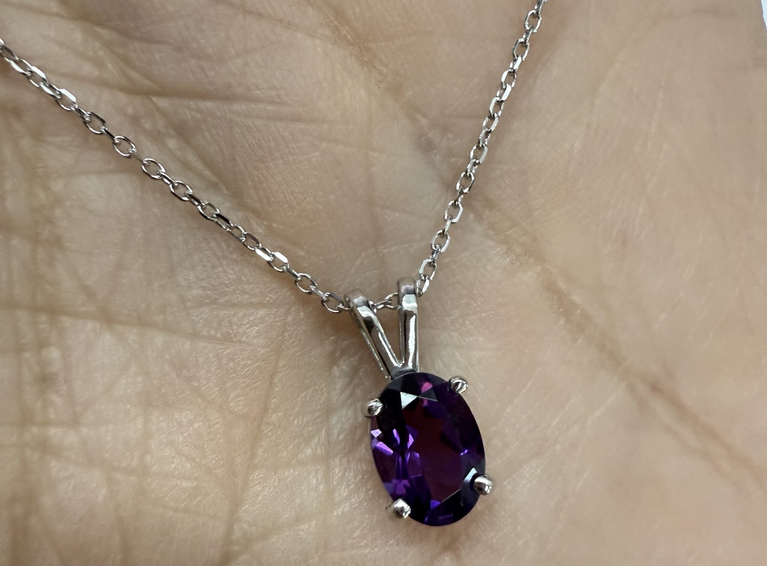 14k White Gold Genuine .74 Cttw Amethyst Pendant - Image 9
