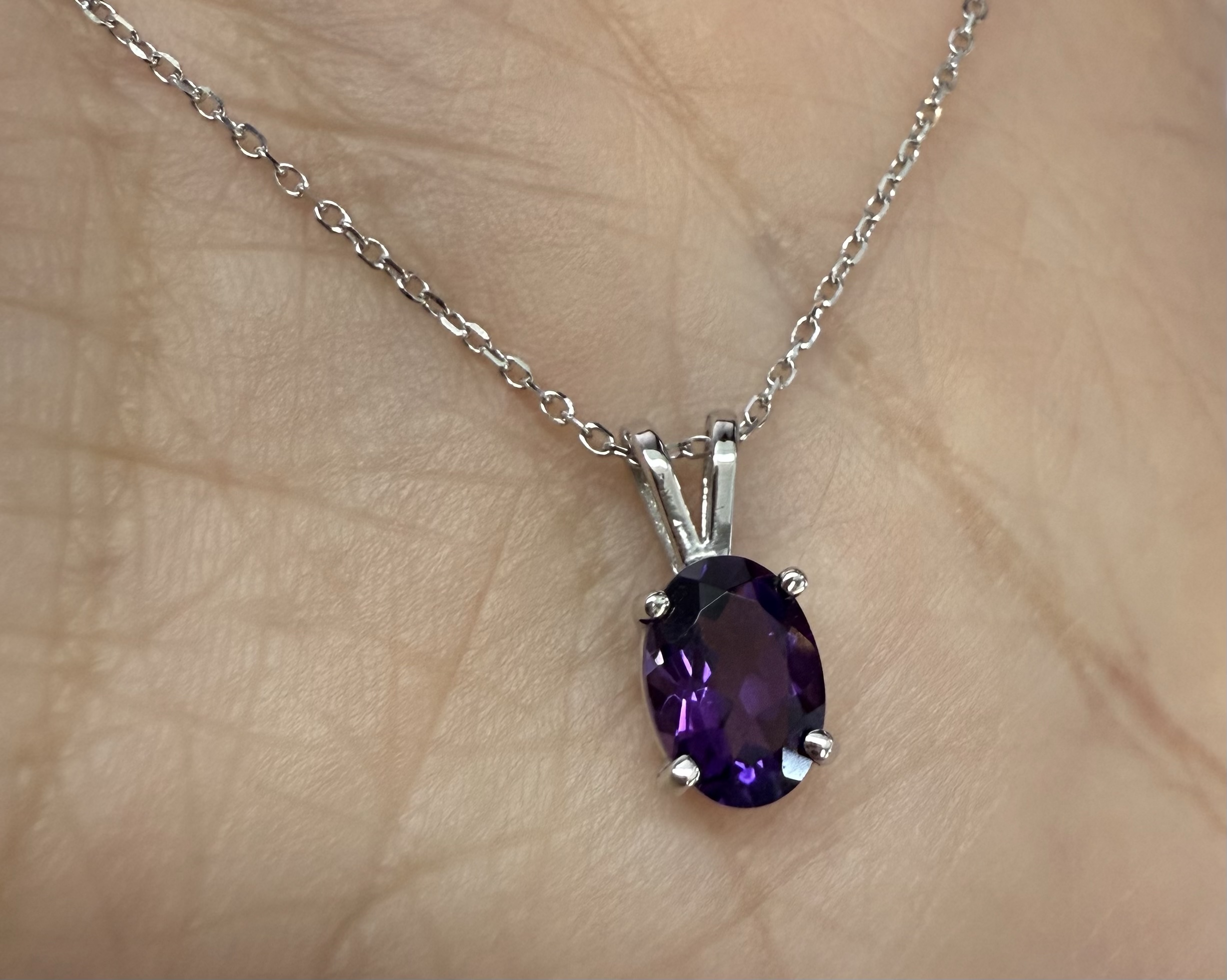 14k White Gold Genuine .74 Cttw Amethyst Pendant - Image 10
