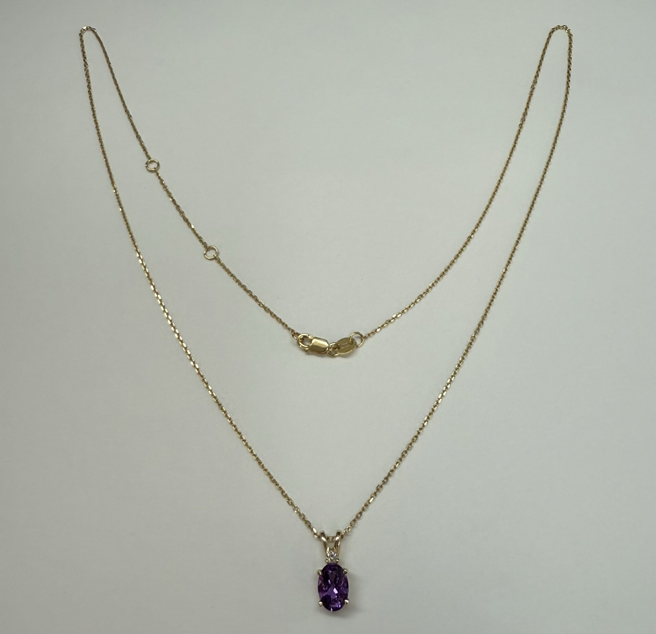 14k Yellow Gold Genuine .71 Cttw Amethyst & Diamond Basket Set Pendant - Image 2