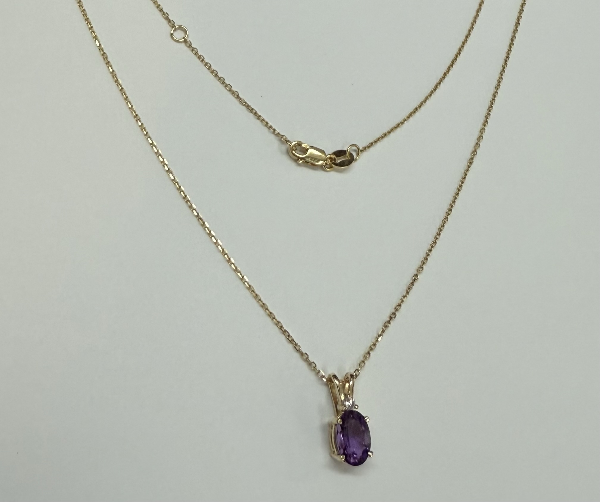 14k Yellow Gold Genuine .71 Cttw Amethyst & Diamond Basket Set Pendant - Image 5