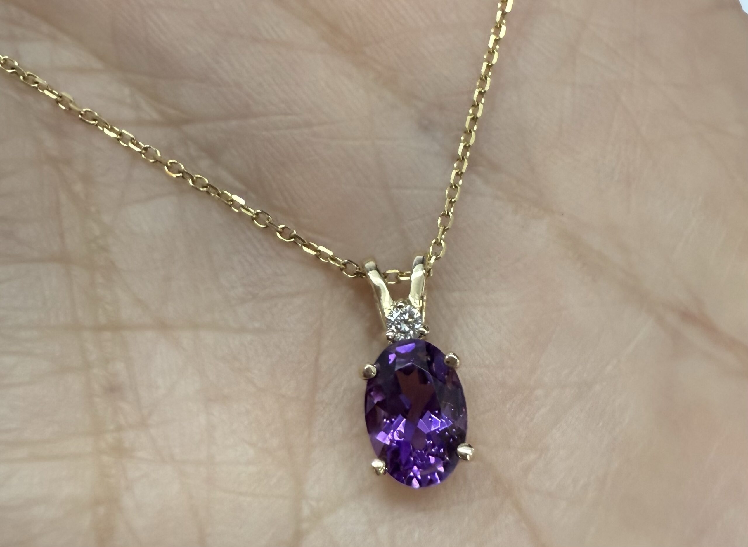 14k Yellow Gold Genuine .71 Cttw Amethyst & Diamond Basket Set Pendant - Image 30