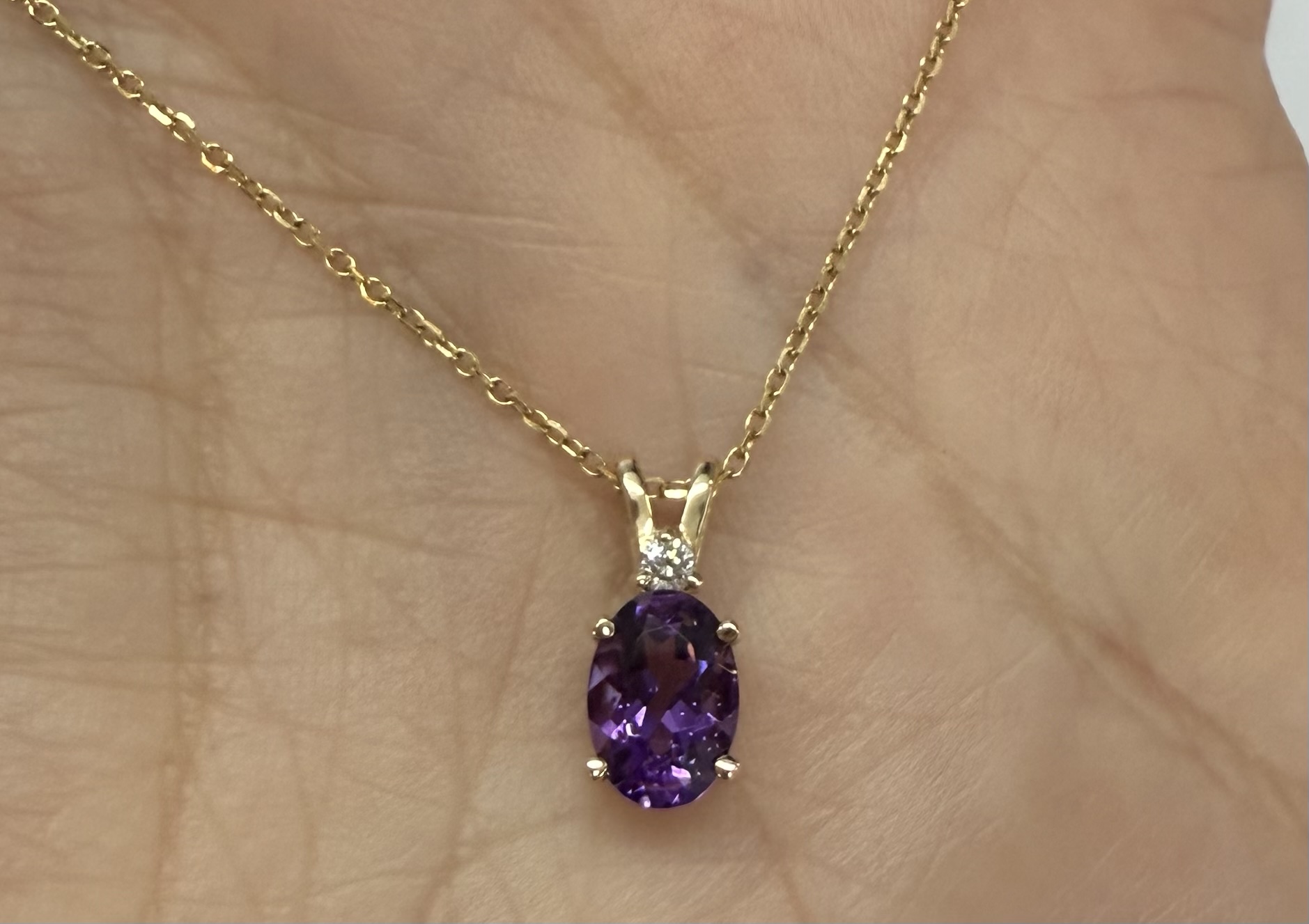 14k Yellow Gold Genuine .71 Cttw Amethyst & Diamond Basket Set Pendant - Image 32