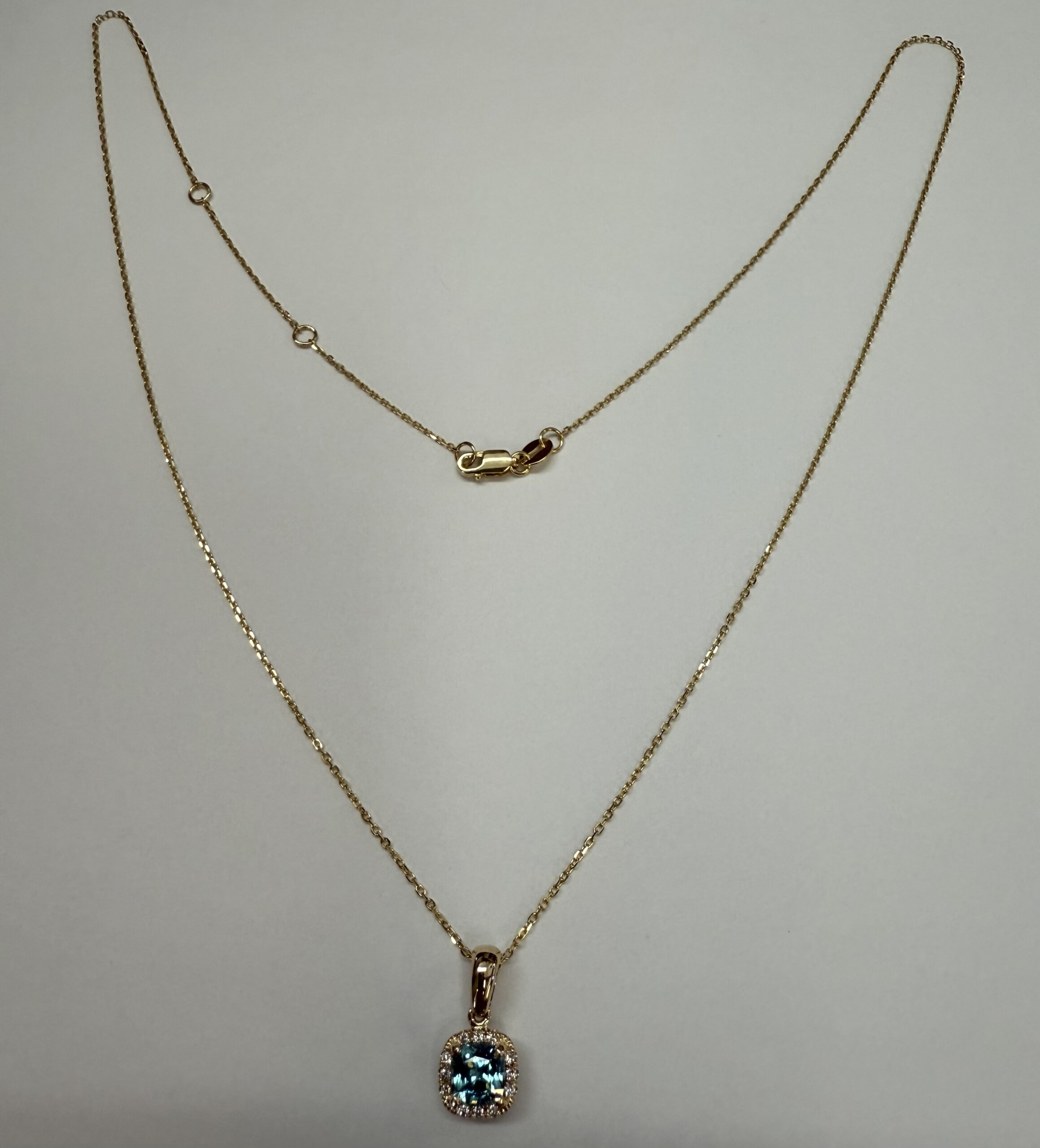 14k Yellow Gold Genuine .96 Cttw Blue Zircon & Genuine .07 Cttw Round Brilliant Cut Diamond Halo Pendant - Image 3