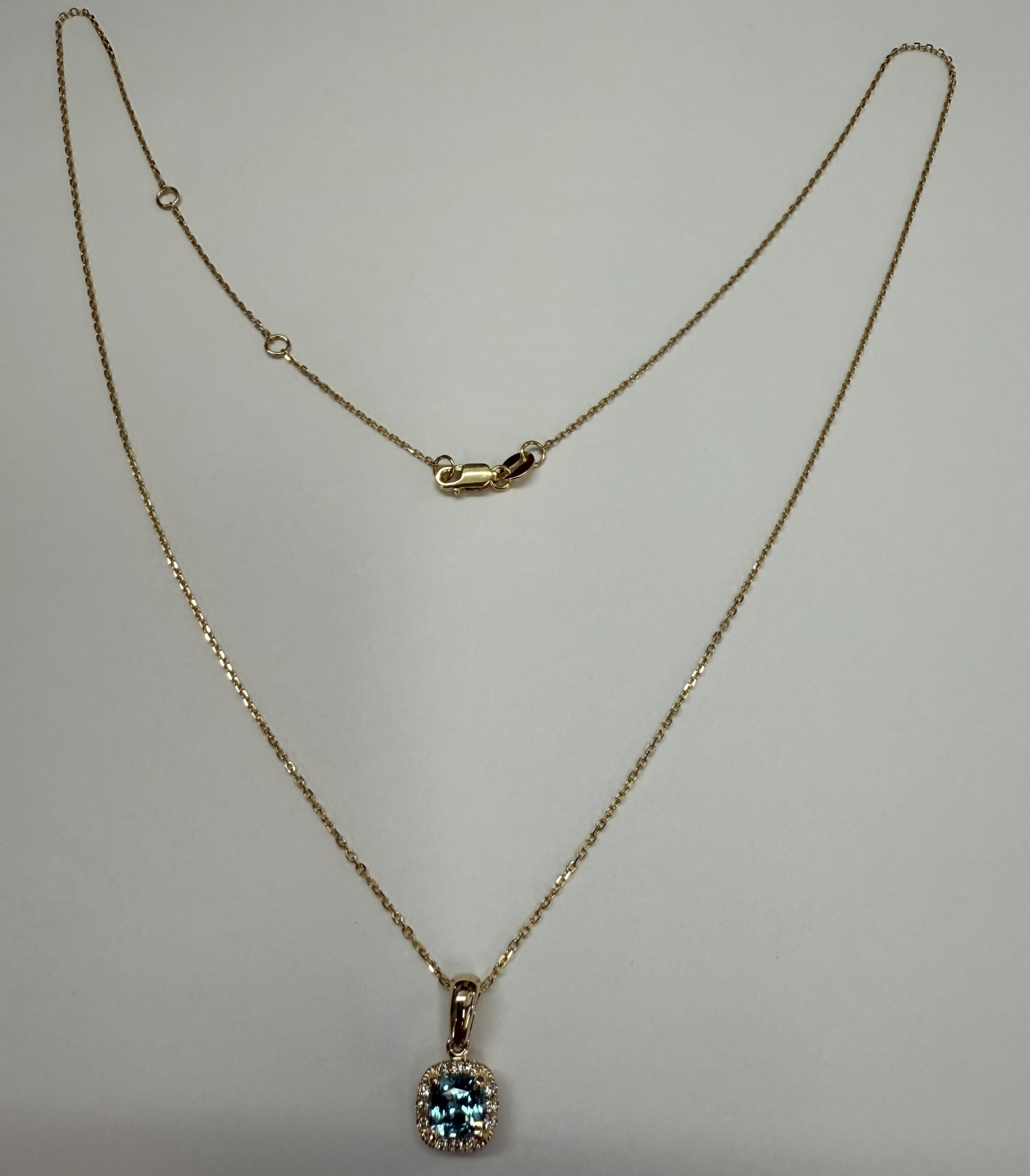 14k Yellow Gold Genuine .96 Cttw Blue Zircon & Genuine .07 Cttw Round Brilliant Cut Diamond Halo Pendant - Image 4