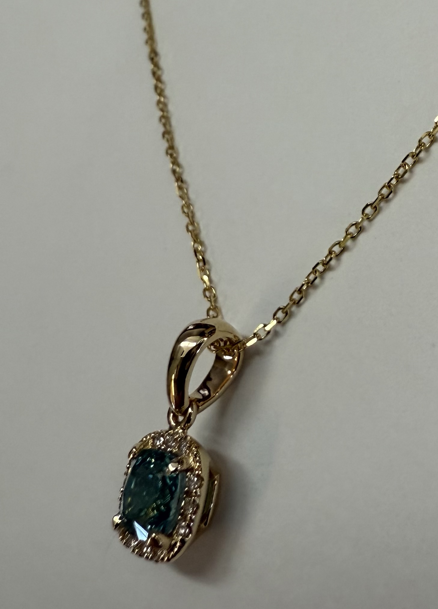 14k Yellow Gold Genuine .96 Cttw Blue Zircon & Genuine .07 Cttw Round Brilliant Cut Diamond Halo Pendant - Image 11