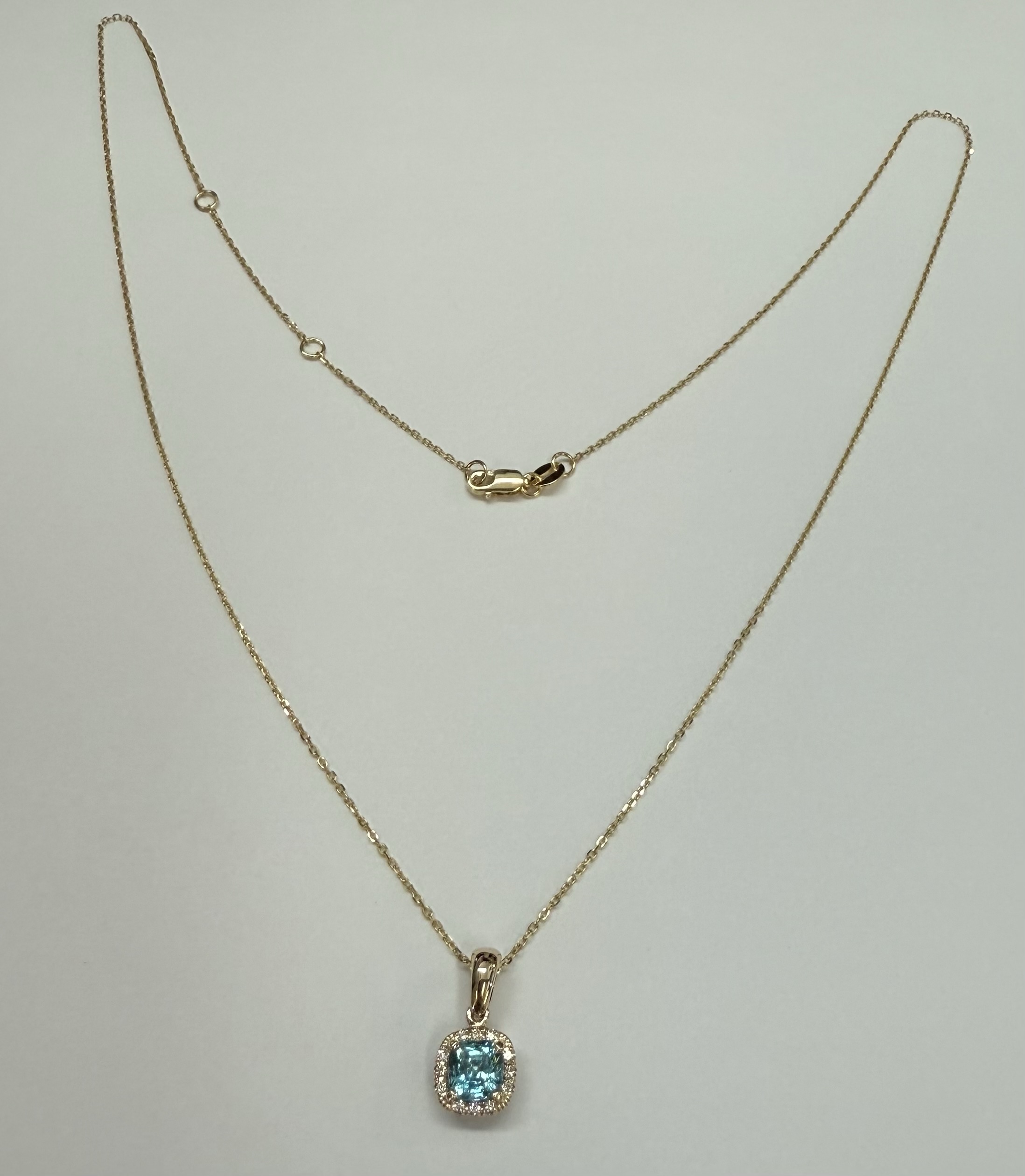 14k Yellow Gold Genuine .96 Cttw Blue Zircon & Genuine .07 Cttw Round Brilliant Cut Diamond Halo Pendant - Image 14