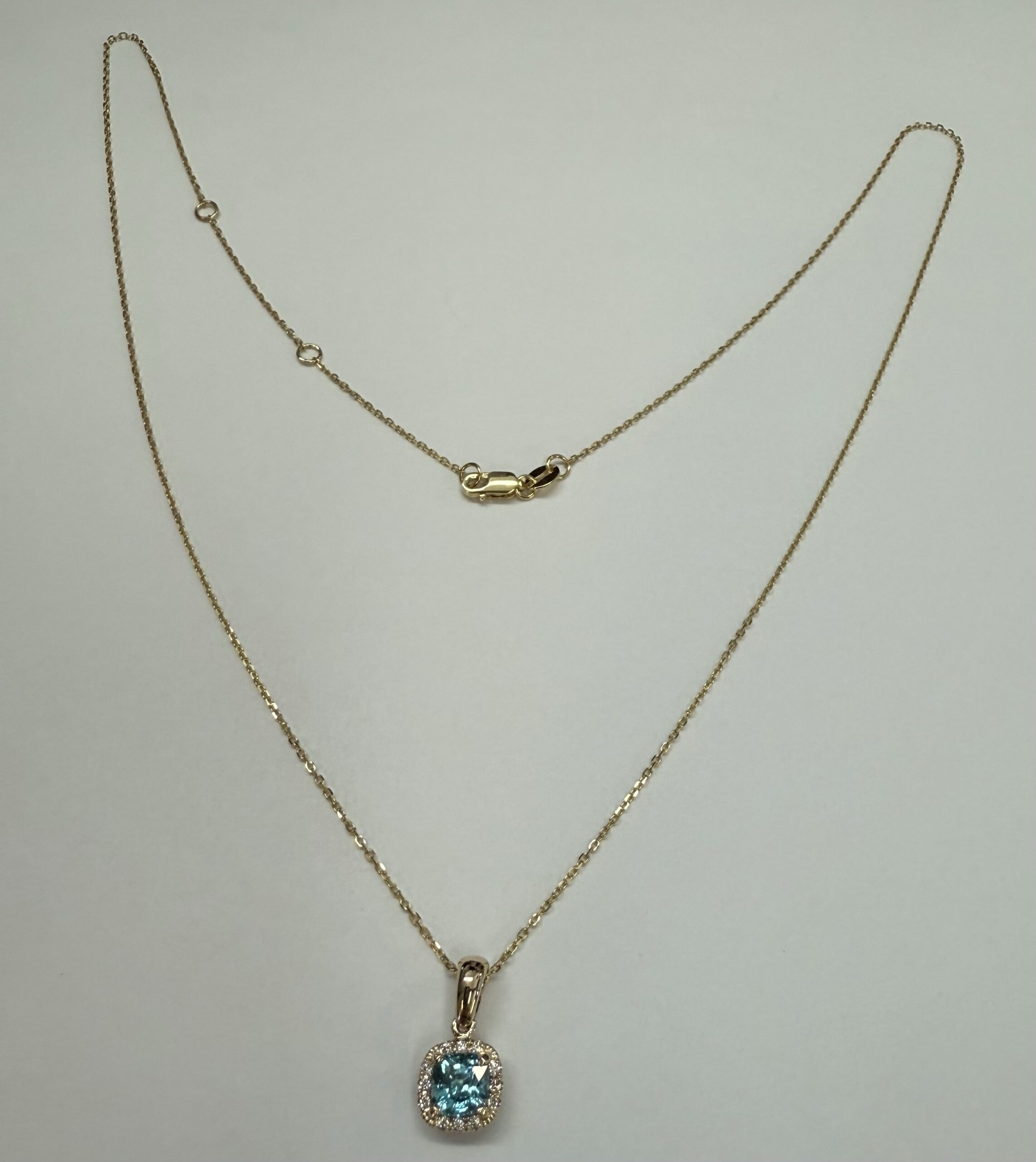 14k Yellow Gold Genuine .96 Cttw Blue Zircon & Genuine .07 Cttw Round Brilliant Cut Diamond Halo Pendant - Image 15