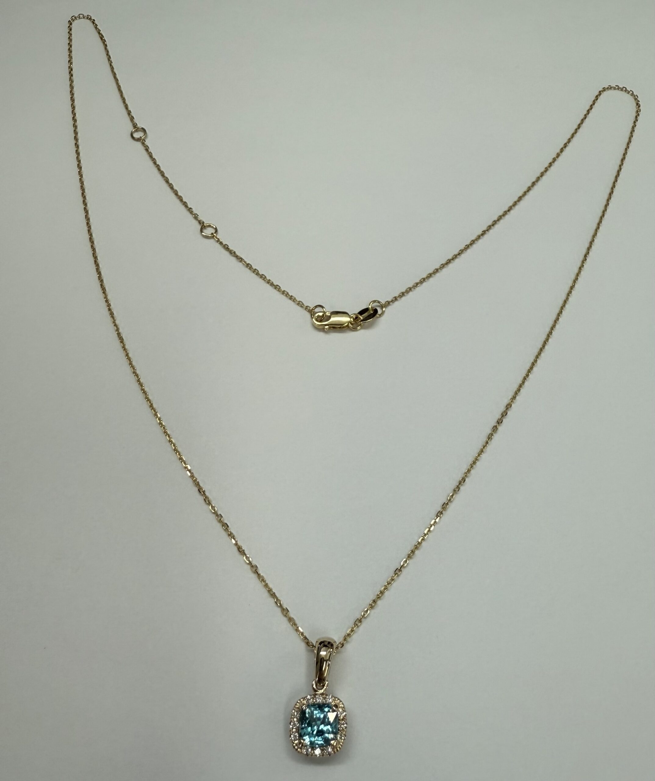 14k Yellow Gold Genuine .96 Cttw Blue Zircon & Genuine .07 Cttw Round Brilliant Cut Diamond Halo Pendant - Image 16