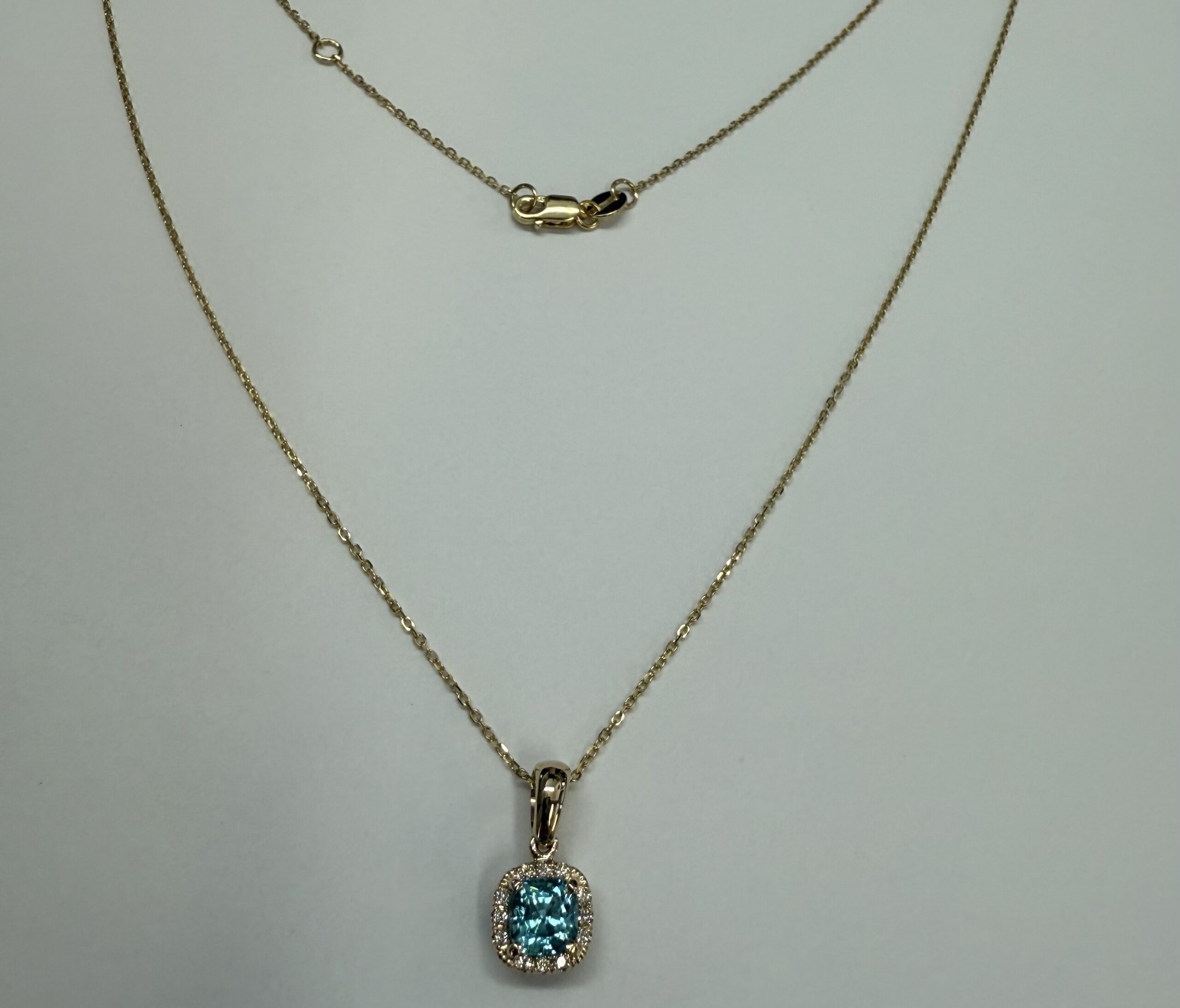 14k Yellow Gold Genuine .96 Cttw Blue Zircon & Genuine .07 Cttw Round Brilliant Cut Diamond Halo Pendant - Image 17