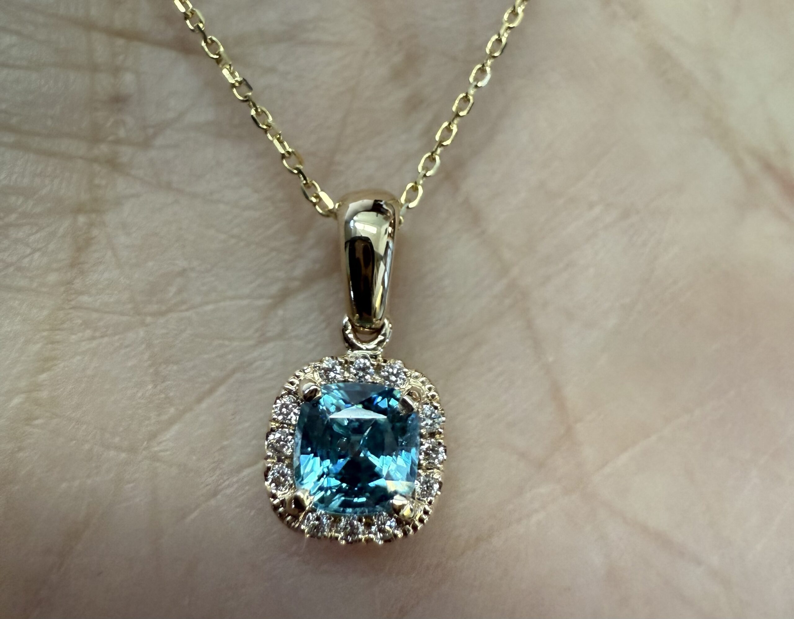 14k Yellow Gold Genuine .96 Cttw Blue Zircon & Genuine .07 Cttw Round Brilliant Cut Diamond Halo Pendant - Image 26