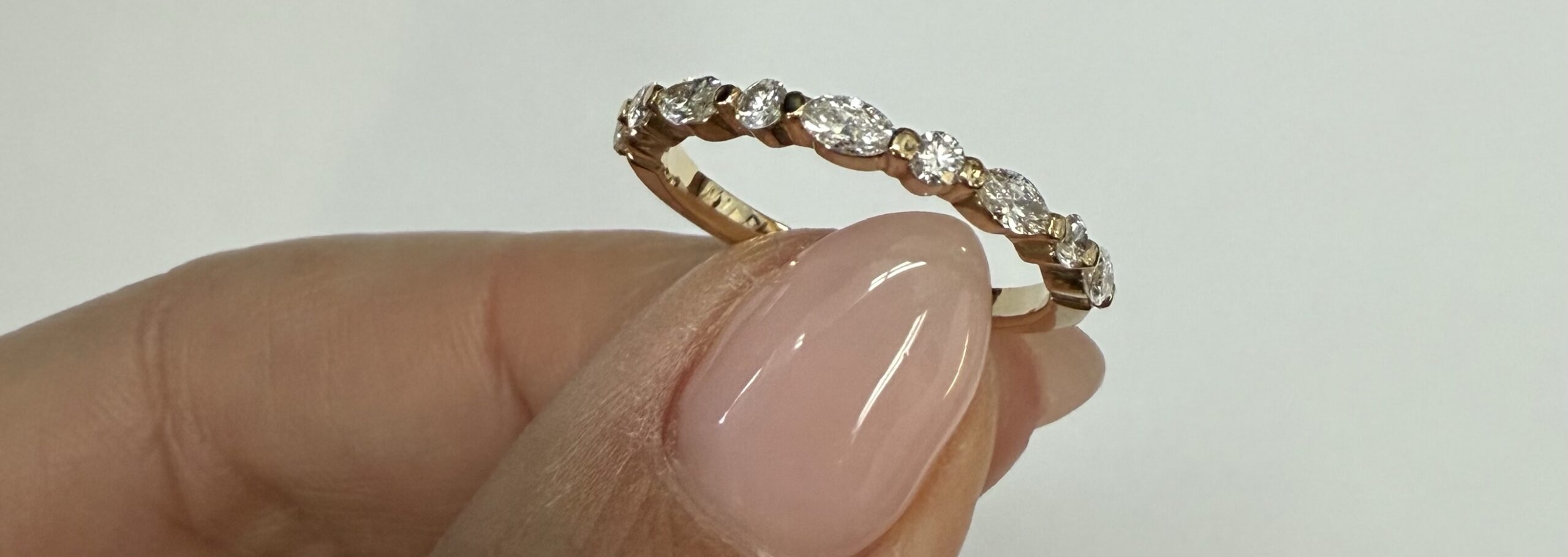 14k Yellow Gold Genuine .49 Cttw Alternating Marquise & Round Brilliant Cut Diamond Single Prong Band - Image 3