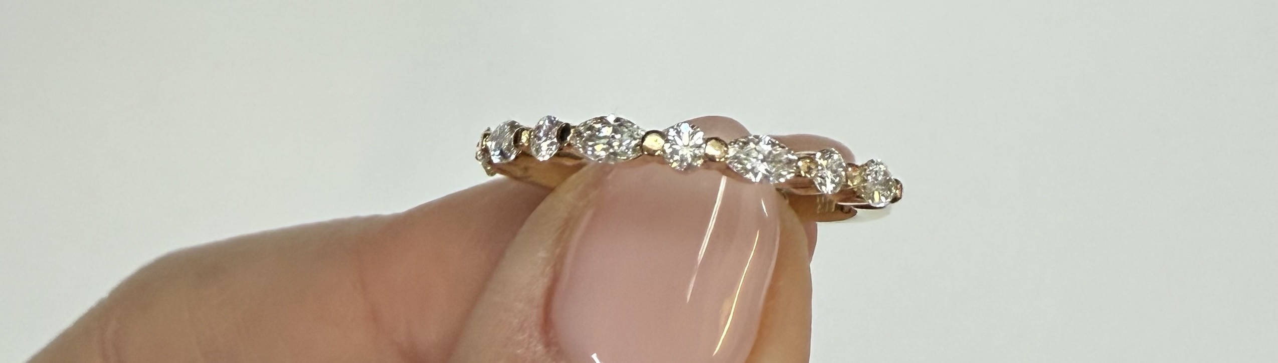14k Yellow Gold Genuine .49 Cttw Alternating Marquise & Round Brilliant Cut Diamond Single Prong Band - Image 5