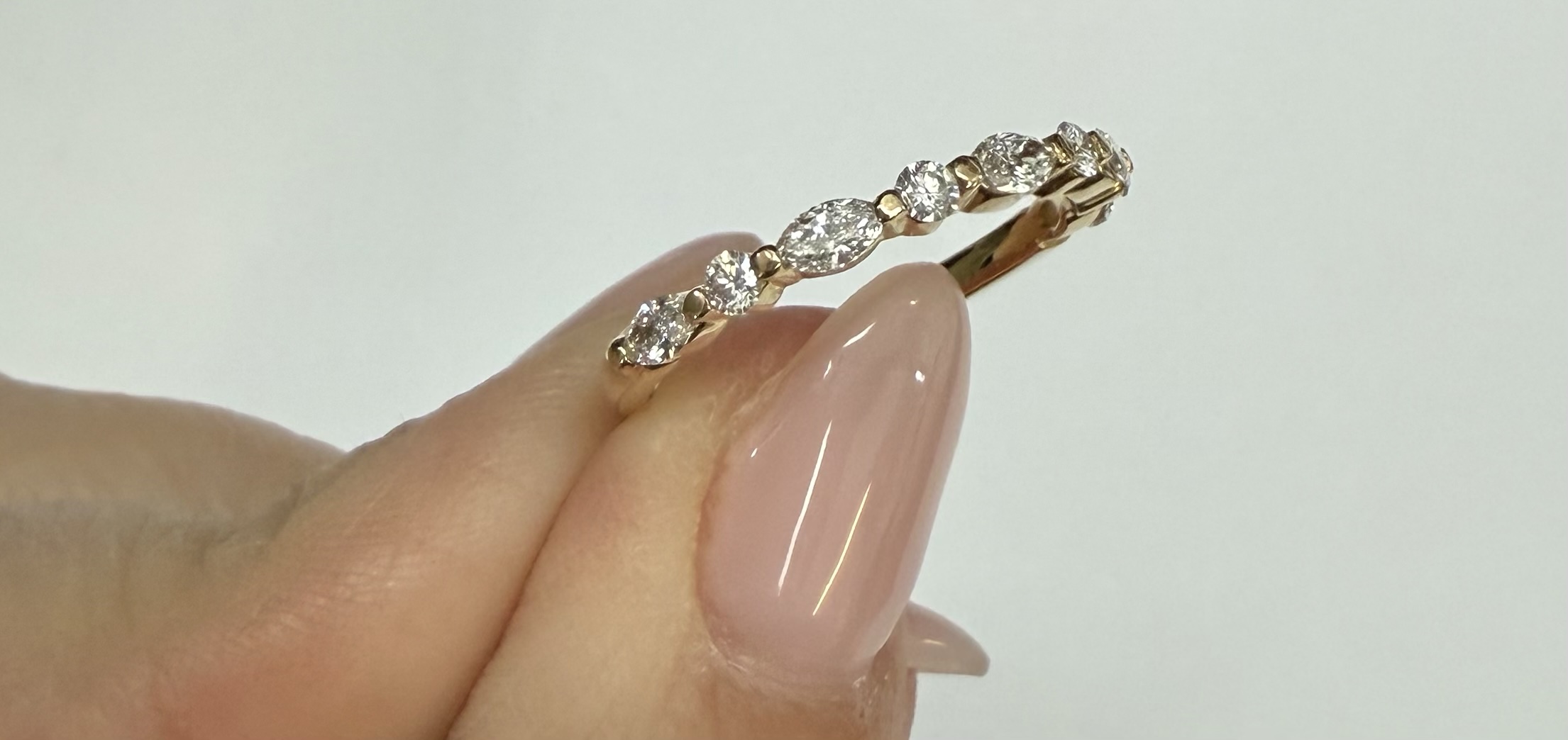 14k Yellow Gold Genuine .49 Cttw Alternating Marquise & Round Brilliant Cut Diamond Single Prong Band - Image 6