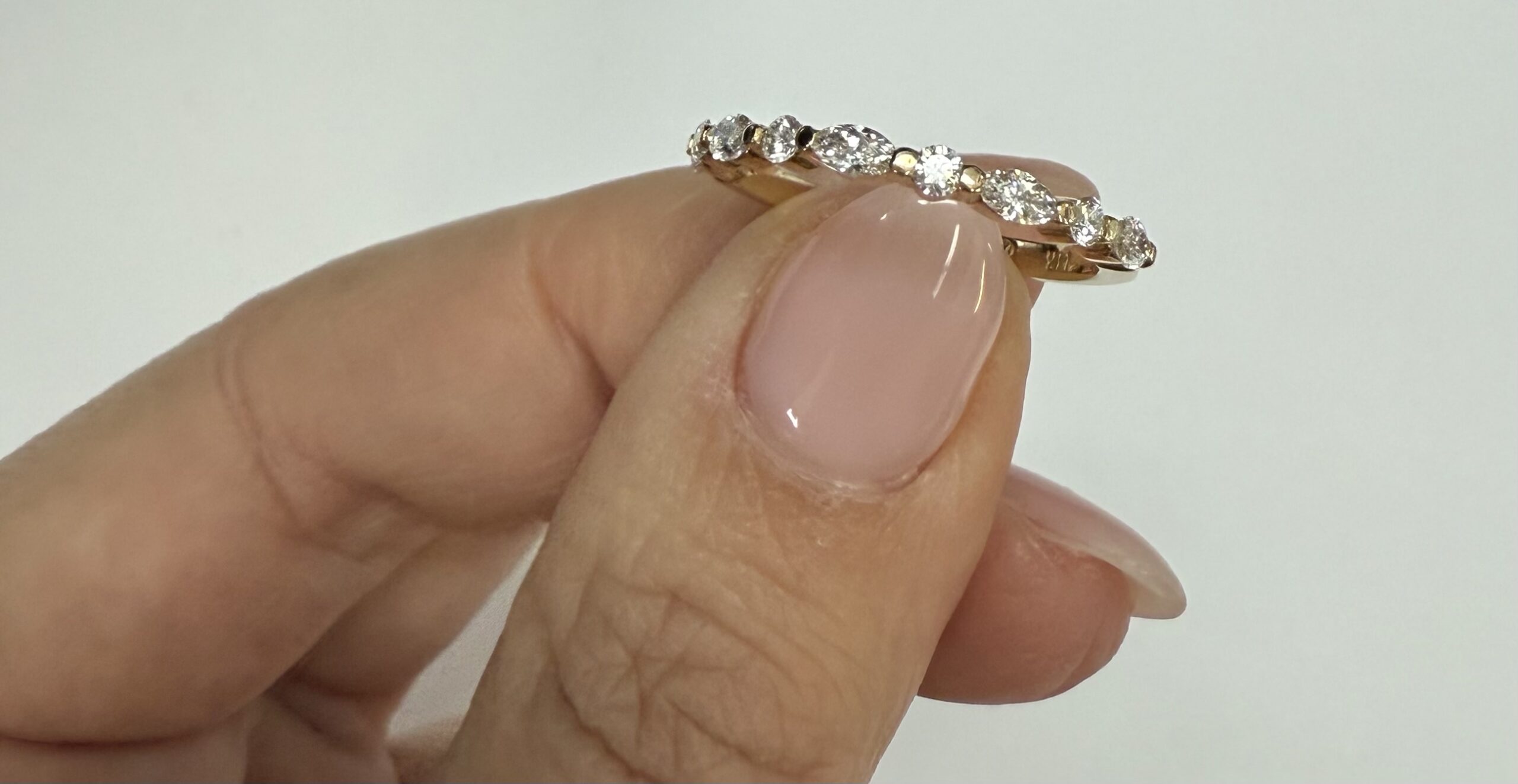 14k Yellow Gold Genuine .49 Cttw Alternating Marquise & Round Brilliant Cut Diamond Single Prong Band - Image 7