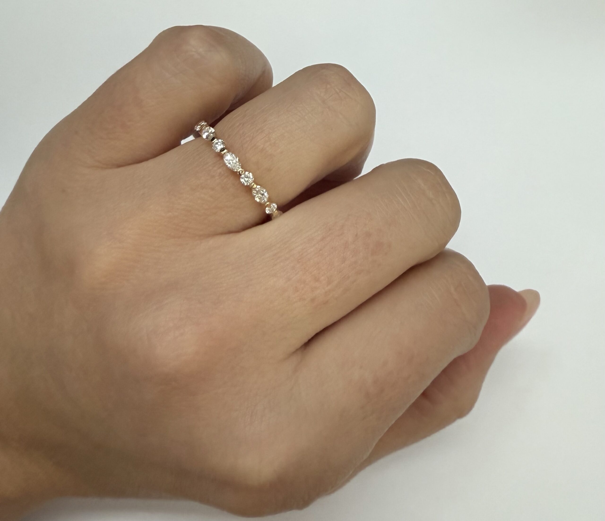 14k Yellow Gold Genuine .49 Cttw Alternating Marquise & Round Brilliant Cut Diamond Single Prong Band - Image 11