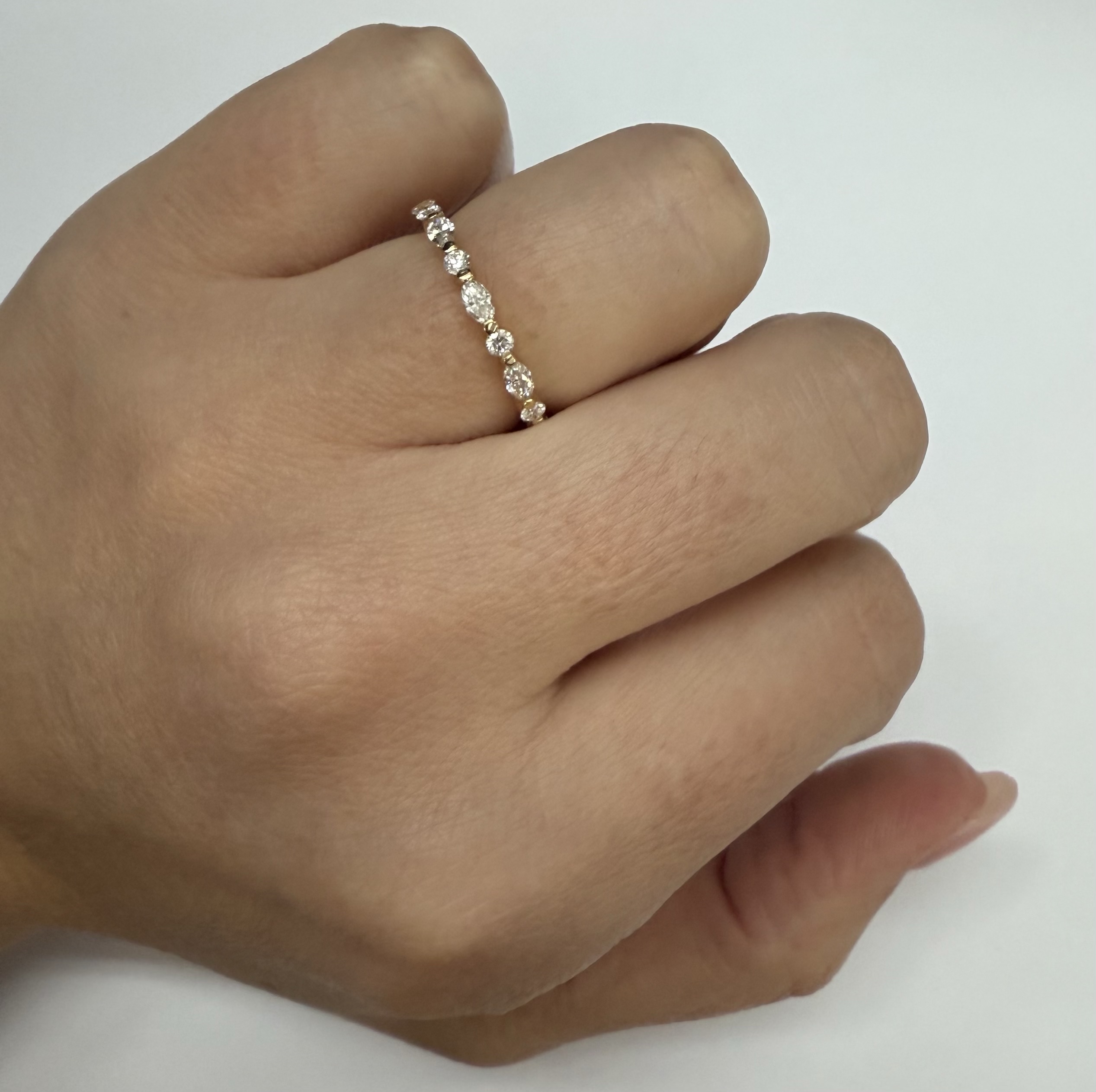 14k Yellow Gold Genuine .49 Cttw Alternating Marquise & Round Brilliant Cut Diamond Single Prong Band - Image 15