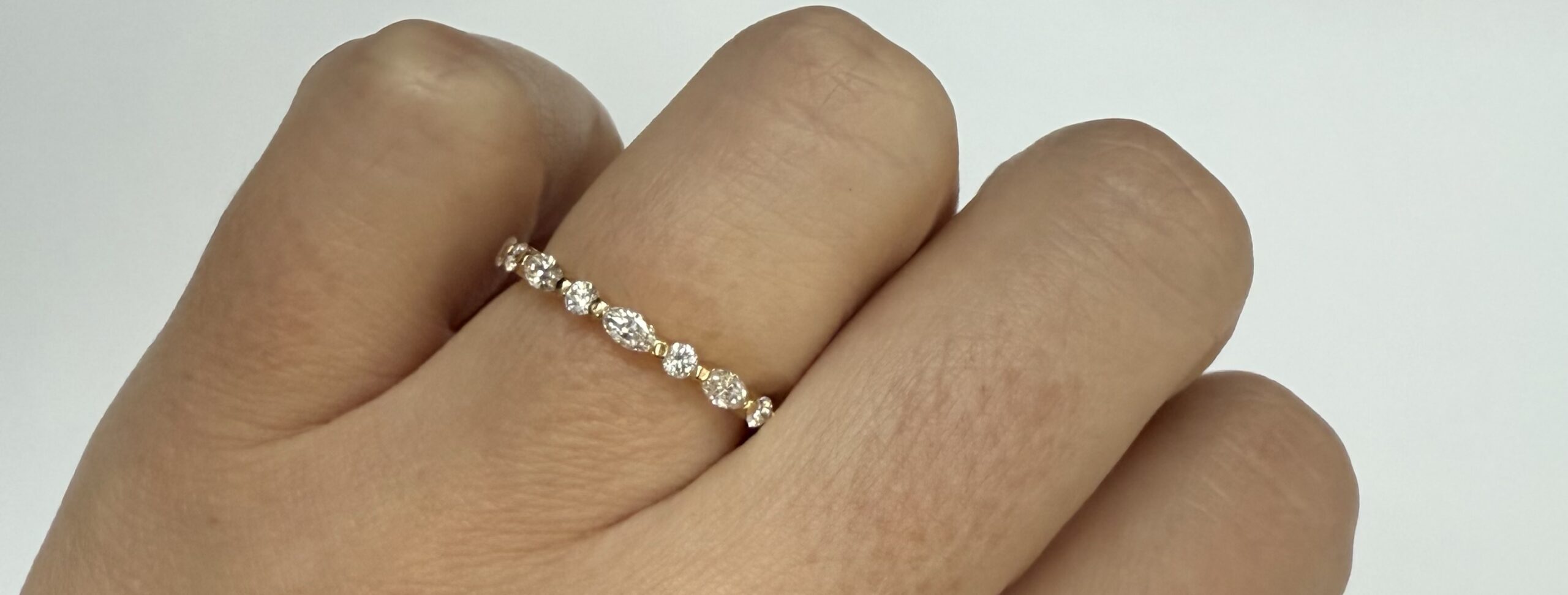 14k Yellow Gold Genuine .49 Cttw Alternating Marquise & Round Brilliant Cut Diamond Single Prong Band - Image 16