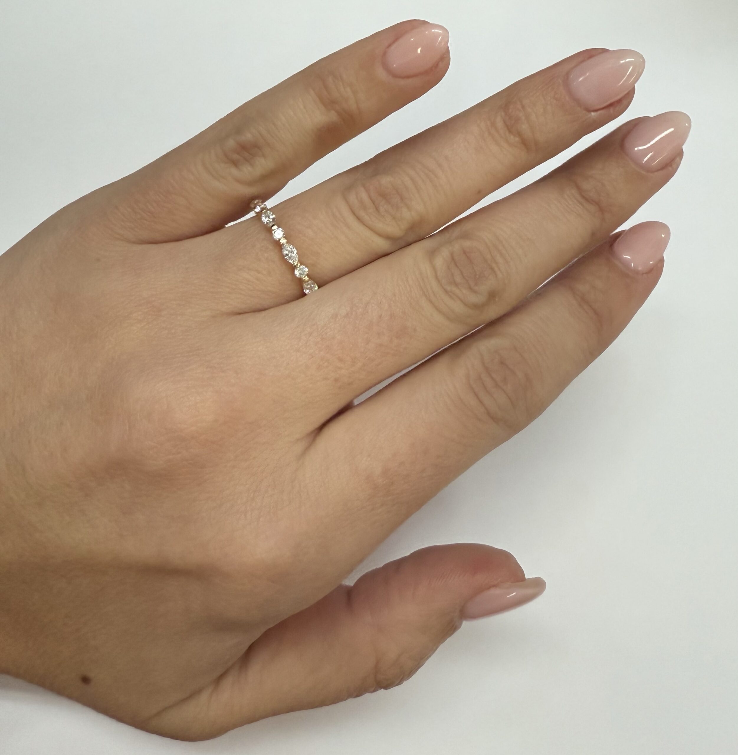 14k Yellow Gold Genuine .49 Cttw Alternating Marquise & Round Brilliant Cut Diamond Single Prong Band - Image 26