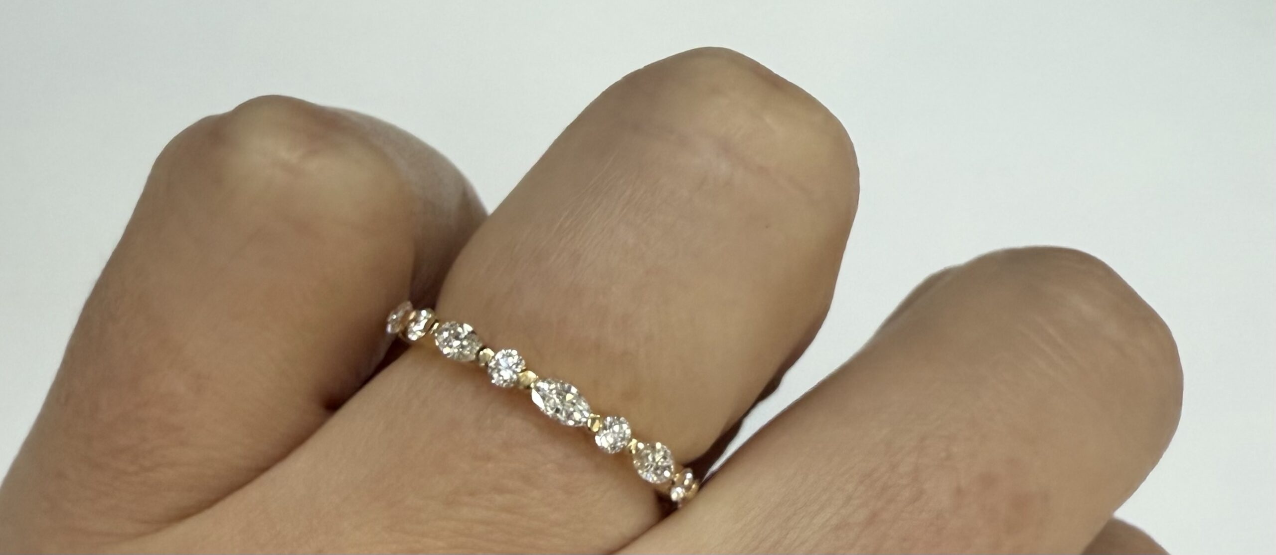 14k Yellow Gold Genuine .49 Cttw Alternating Marquise & Round Brilliant Cut Diamond Single Prong Band - Image 30